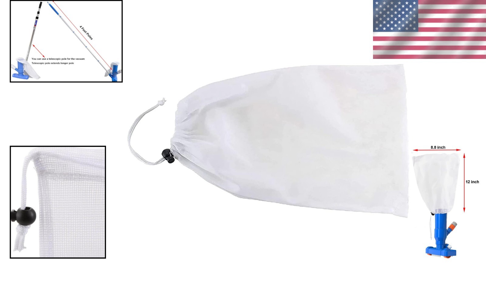 Versatile Fine Mesh Debris Bag for In-Ground/Above-Ground Pool Vacuum Cleaners