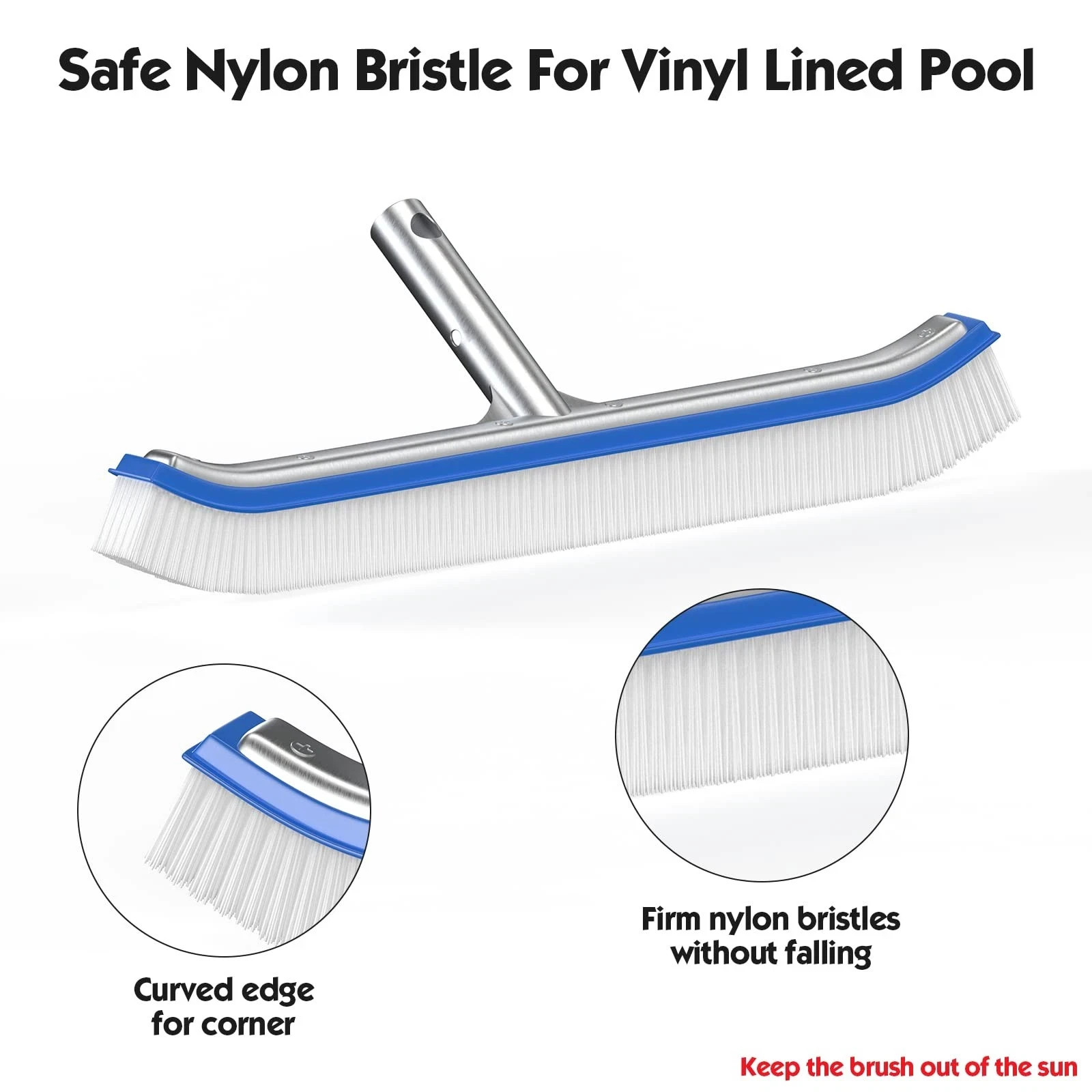 Swimming Pool Brush with Pole 6FT 18&Prime;Swimming Head Nylon Bristles Aluminum Back