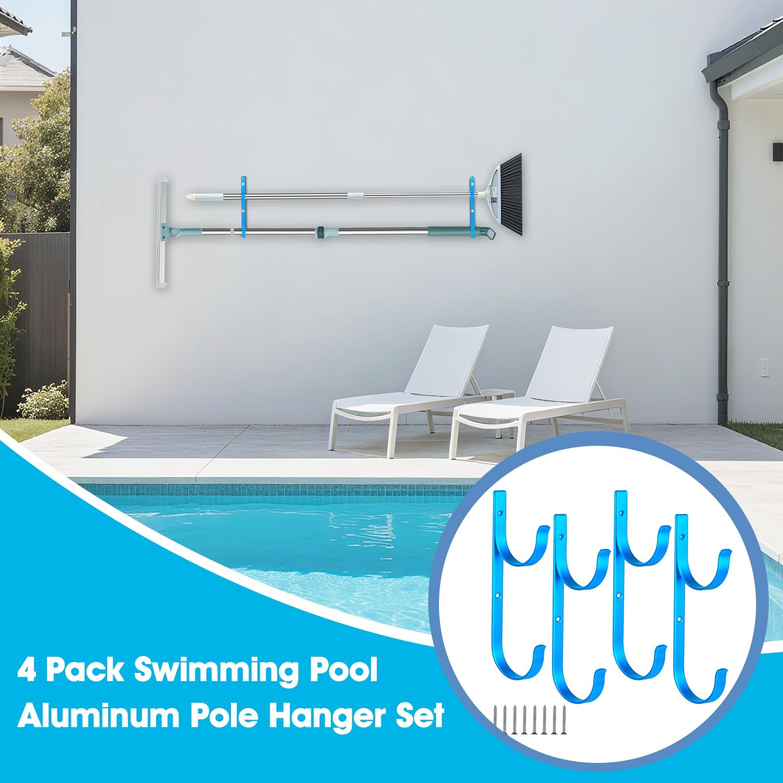 4 Pcs Pool Pole Hanger for Fence Pool Equipment Hooks Tool Organizer