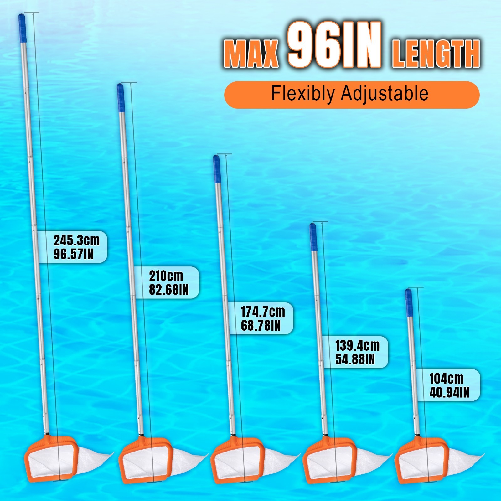 Pool Cleaning Kit, 7.5Ft Aluminum Telescoping Pole with Skimmer Net, Pool Mainte