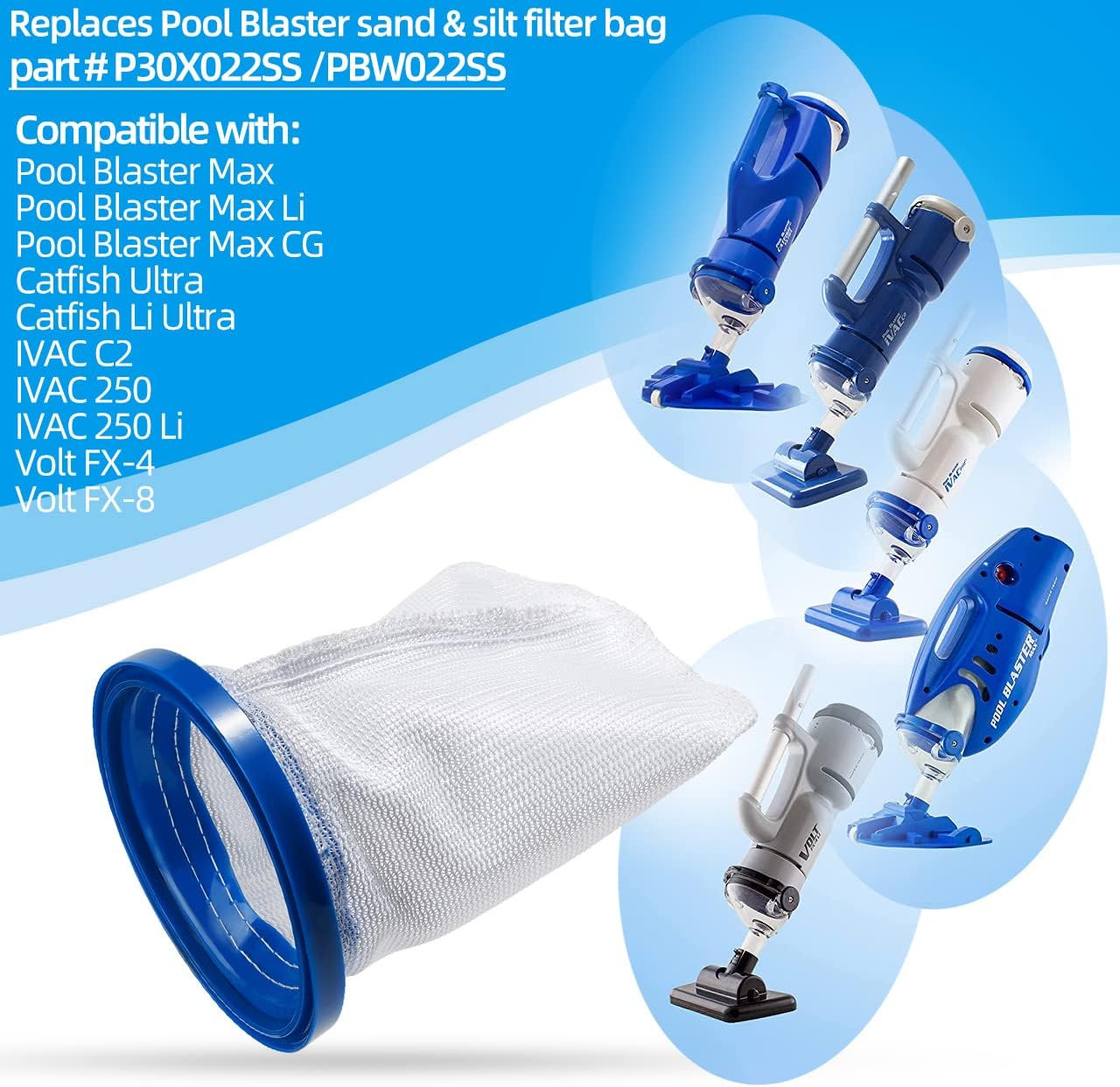 2-Pack Pool Vacuum Cleaner Reusable Filter Bag for Pool Blaster Water Tech Max &