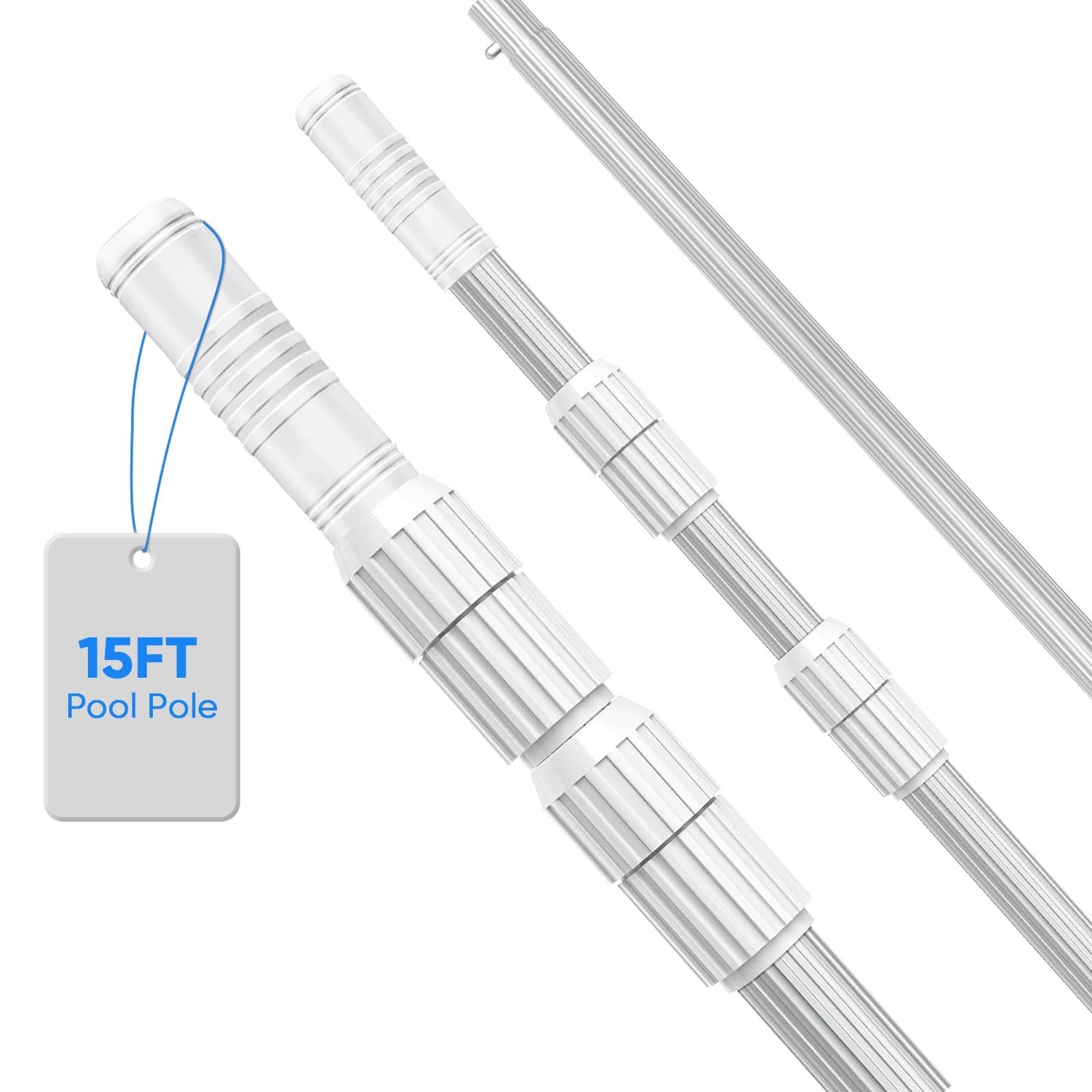 15FT Heavy Duty Telescopic Pool Pole – Adjustable 3-Piece Skimmer & Cleaning Too
