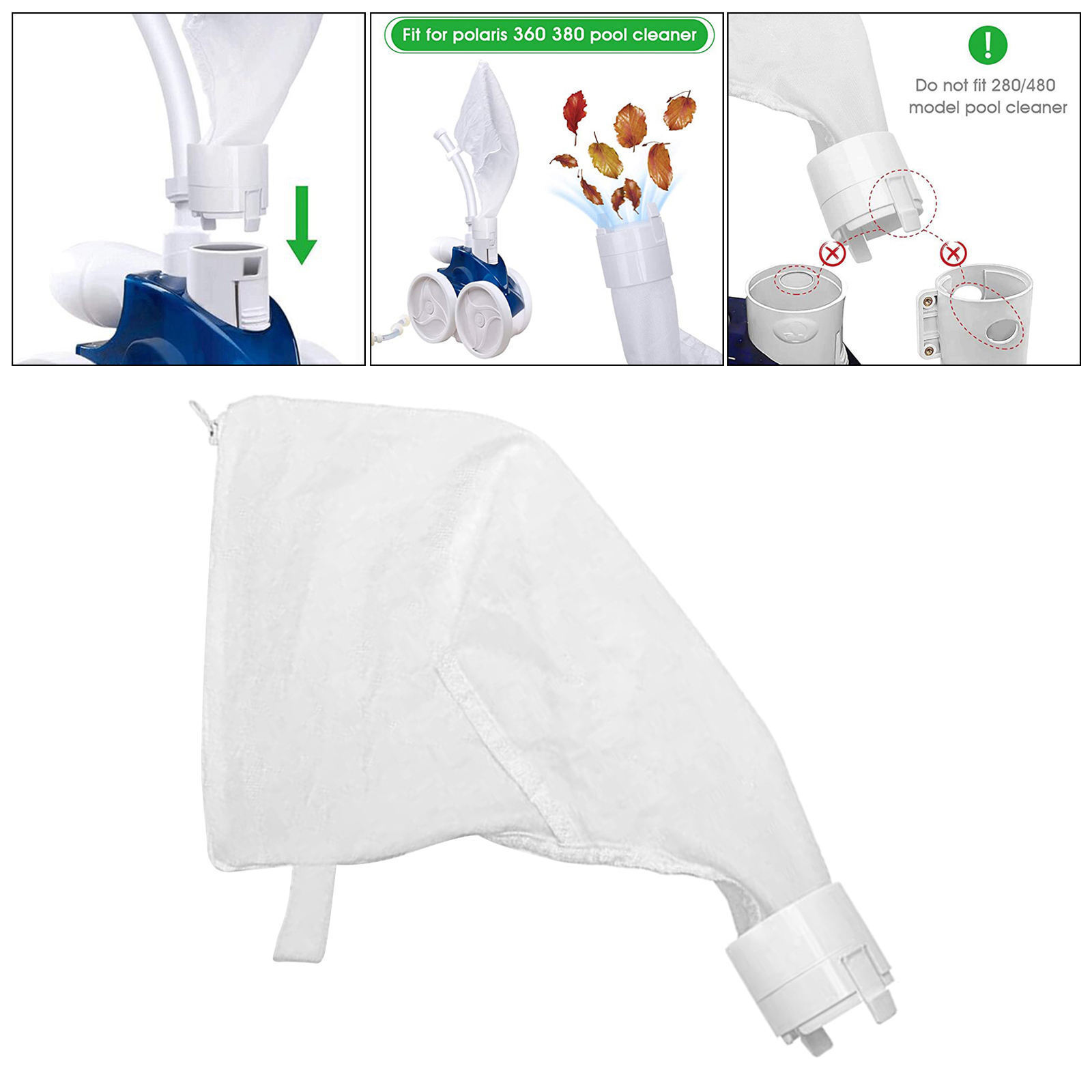 2 Pack Polaris 360 Replacement For 360 380 Pool Cleaner Zipper Bag All Purpose