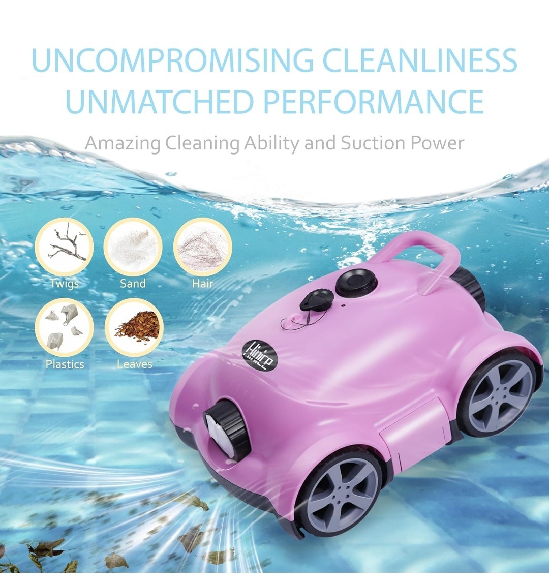 Hinice Cordless Robotic Pool Cleaner,Automatic Pool Vacuum Robot up to 2153 Sq F