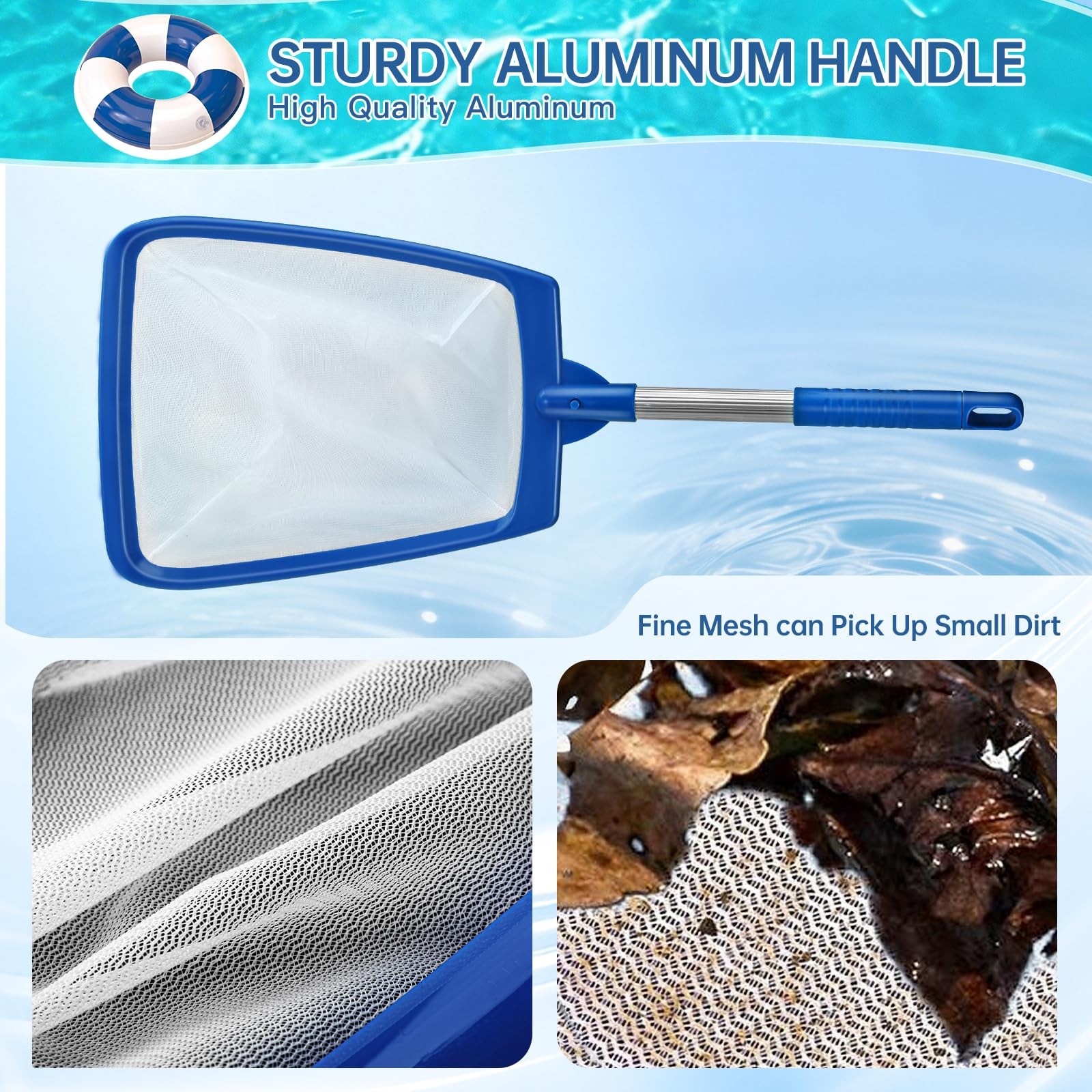 Heavy Duty Pool Skimmer Net for Leaves, Bugs & Debris Easy Clean Tool