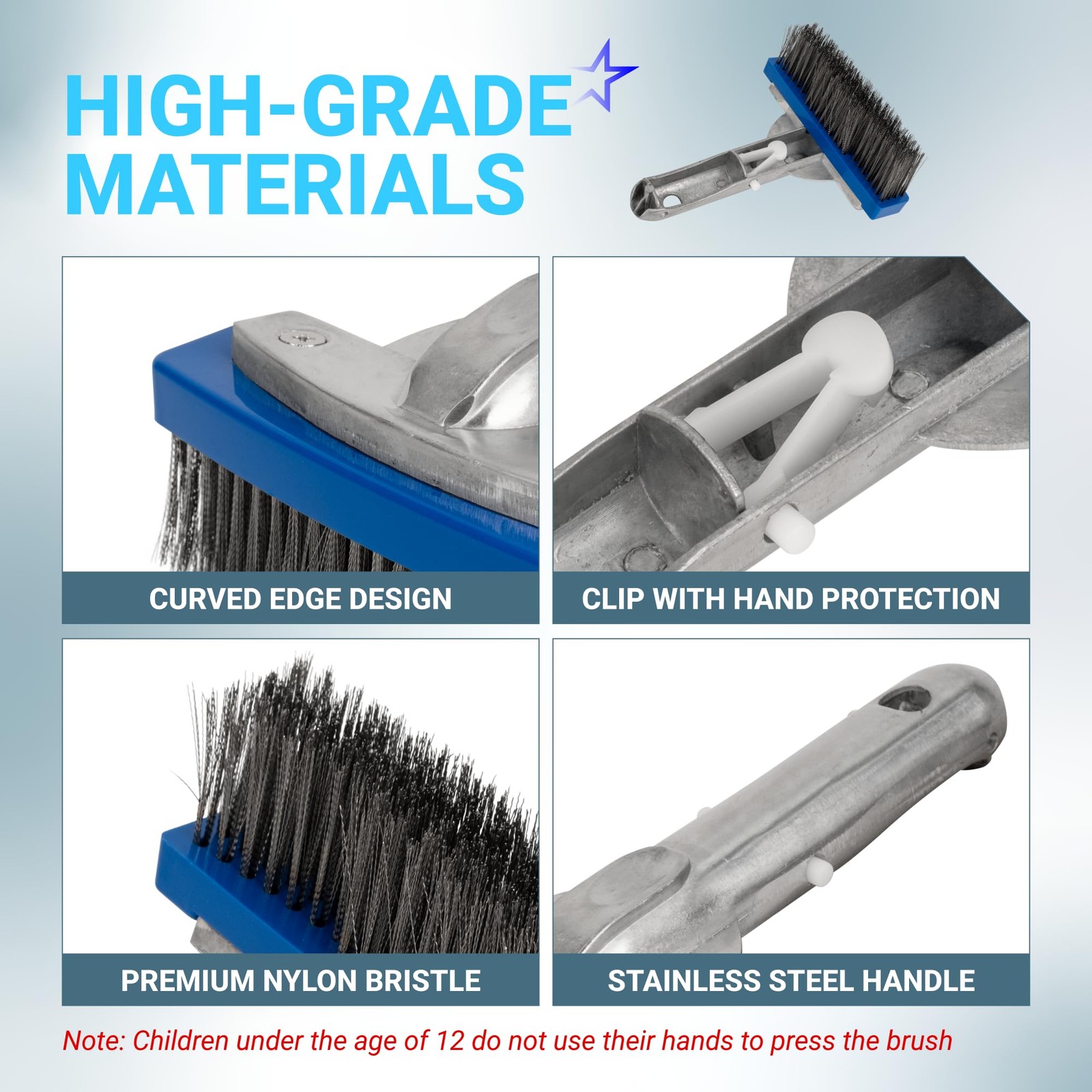 BlueStars Heavy Duty 5in Swimming Pool Brush with Stainless Steel Bristle Wir…