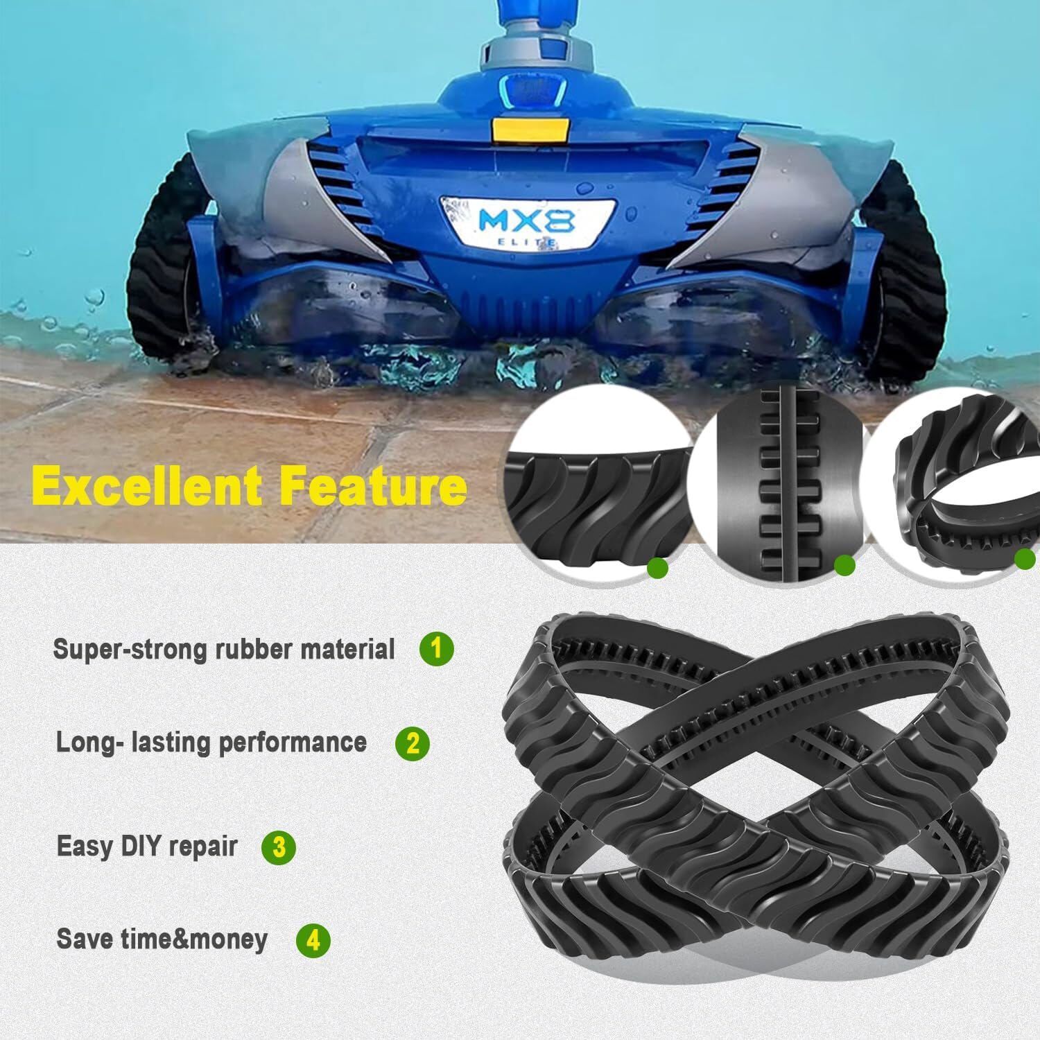 R0526100 Tire Track Replace for Zodiac MX6 MX8 Suction-Side Pool Cleaner 2-Pack