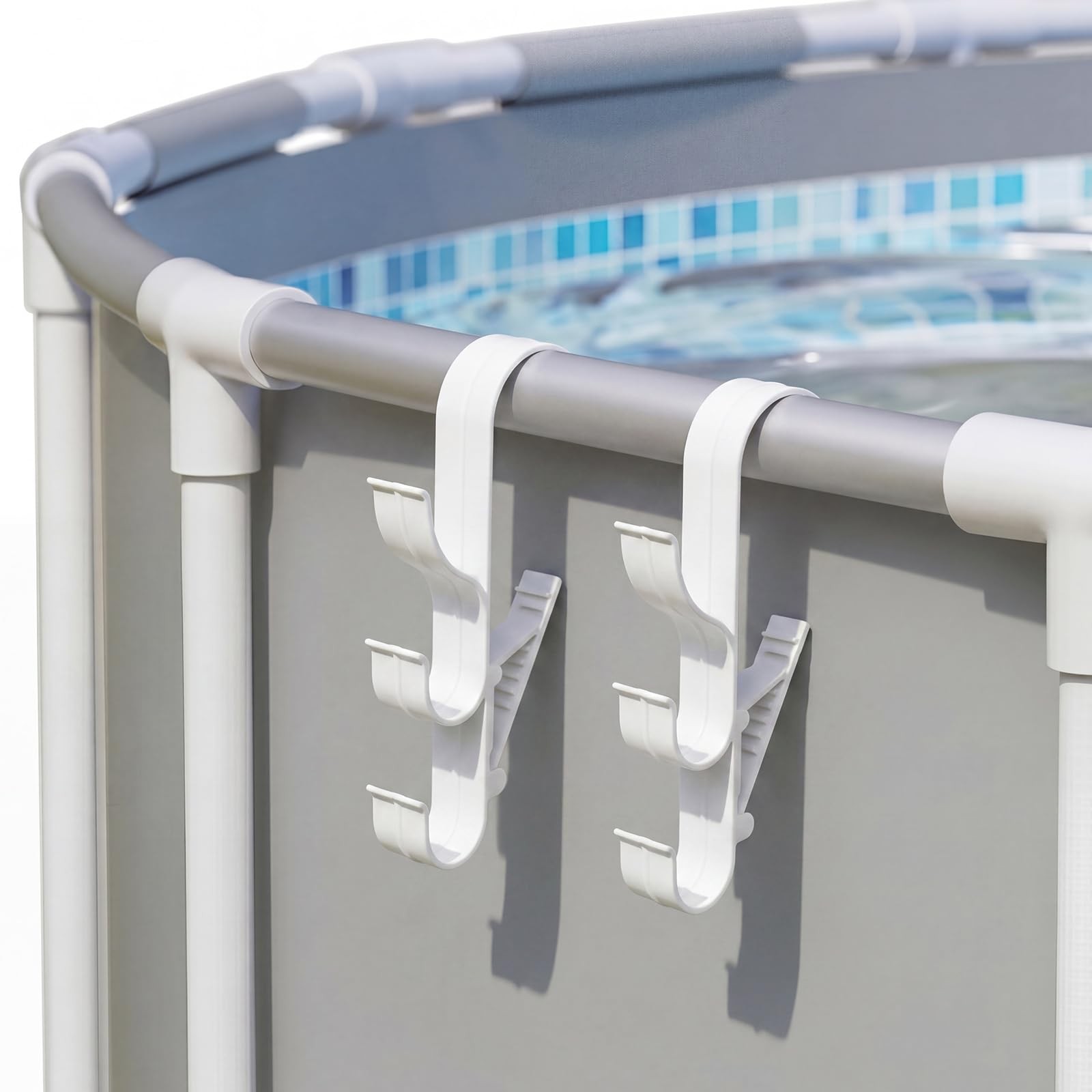 2 Pack Pool Pole Hanger with 3 Hooks, Adjustable Poolside Organizer for Above…