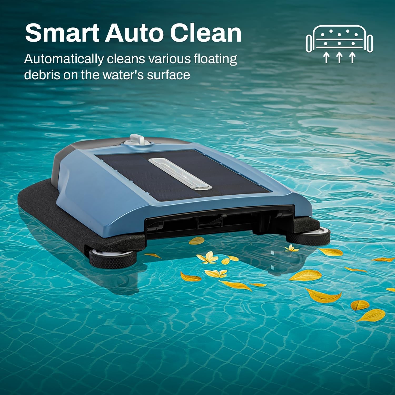 Solar Robotic Pool Skimmer Cordless Dual Modes Soft-Touch In-Ground Above-Ground