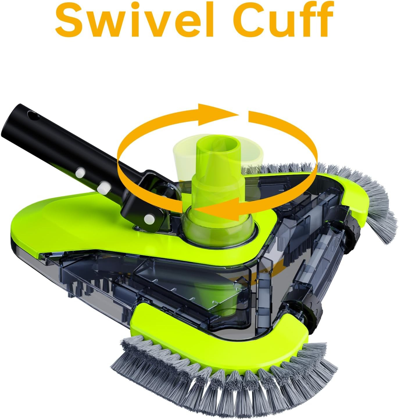 Upgrade Pool Vacuum Head with Wheels & Side Brushes, Universal Rotatable Hose Ad