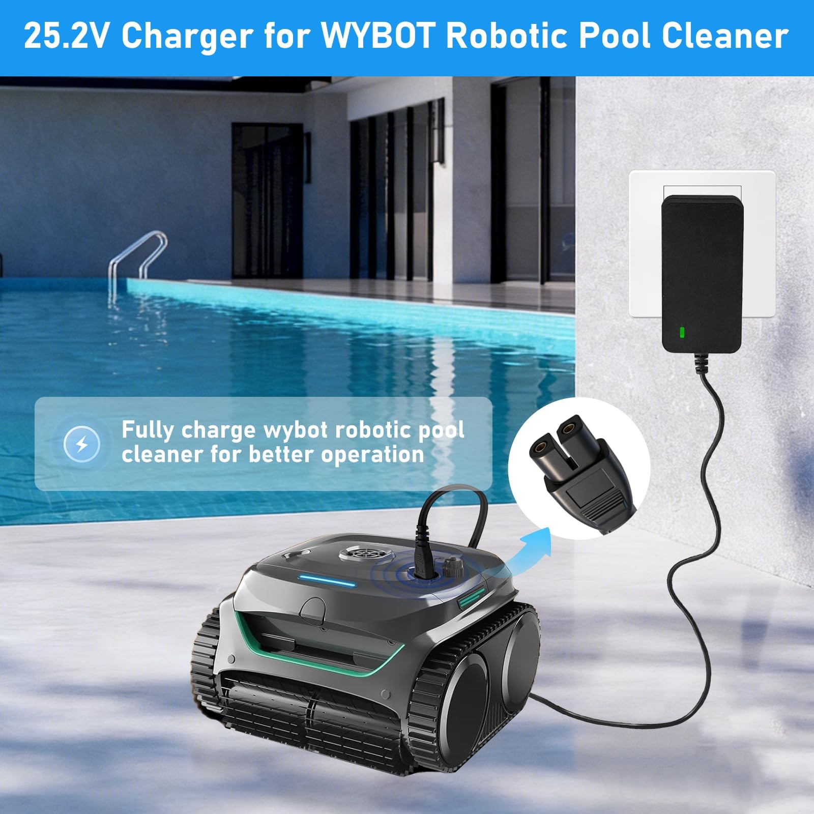 25.2V Adapter Charger Compatible with Wybot C1 C2 C2B OS7010C Robotic Pool Cl…