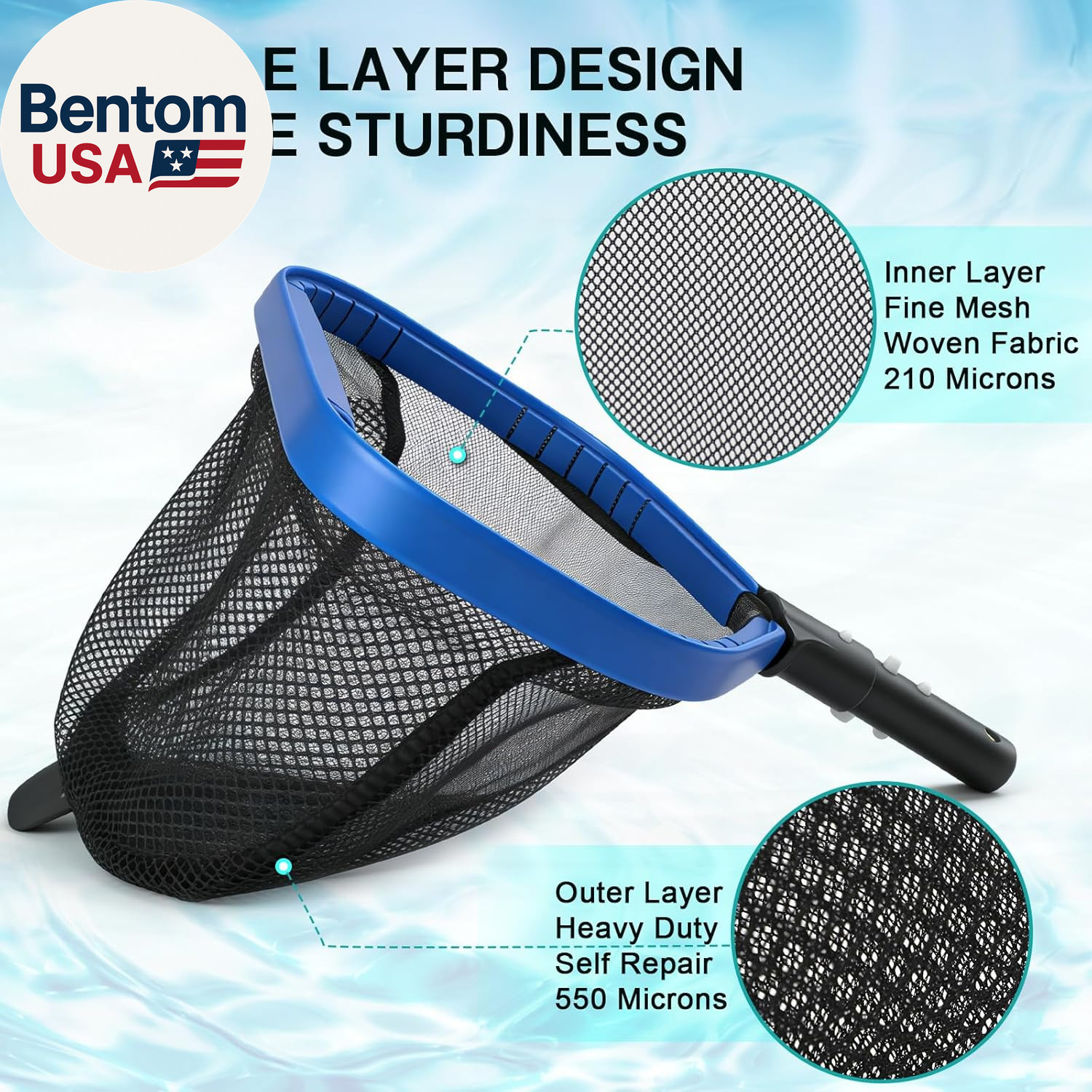 Pool Leaf Rake Pool Skimmer Nets for Cleaning with Double-Layer Deep Big Bag,17.