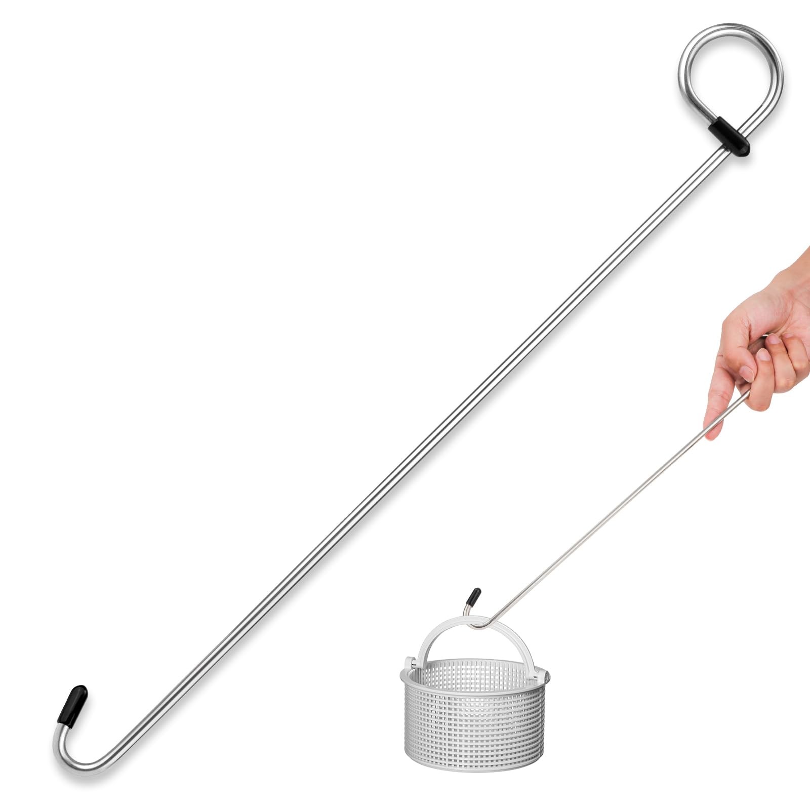 Swimming Pool Skimmer Basket Hook, 14.57in Long Skimmer Basket Extension Hand…