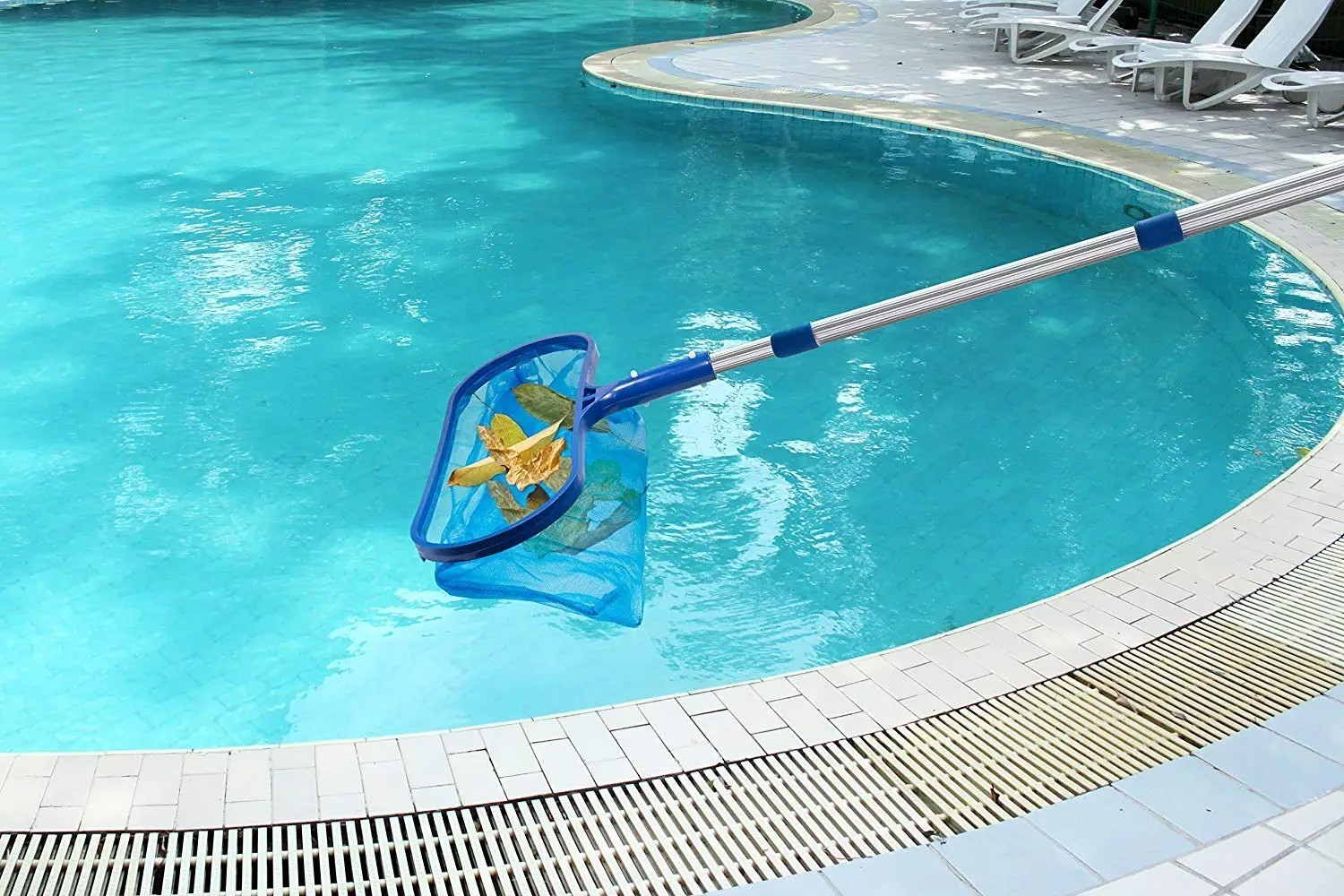 Pool Leaf Skimmer Net Deep or Flat Mesh Cleaning Rake w/ Telescopic Pole