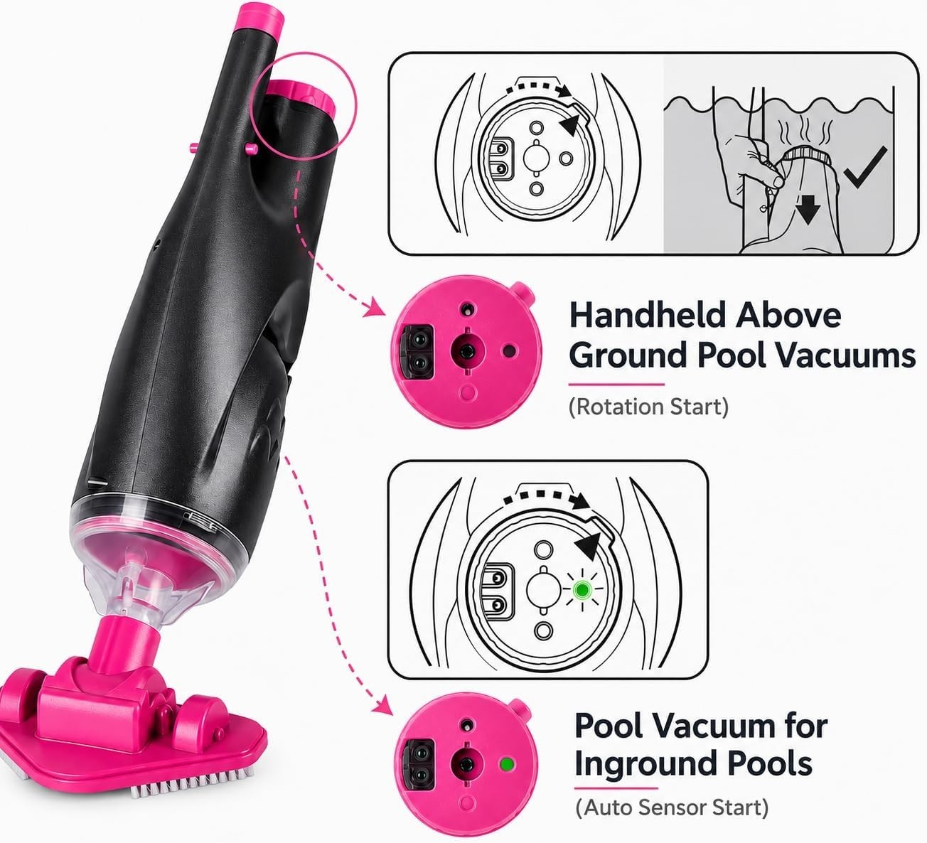 Cordless Pool Vacuum for Hot Tubs Small Pools Rechargeable 90Min Gray