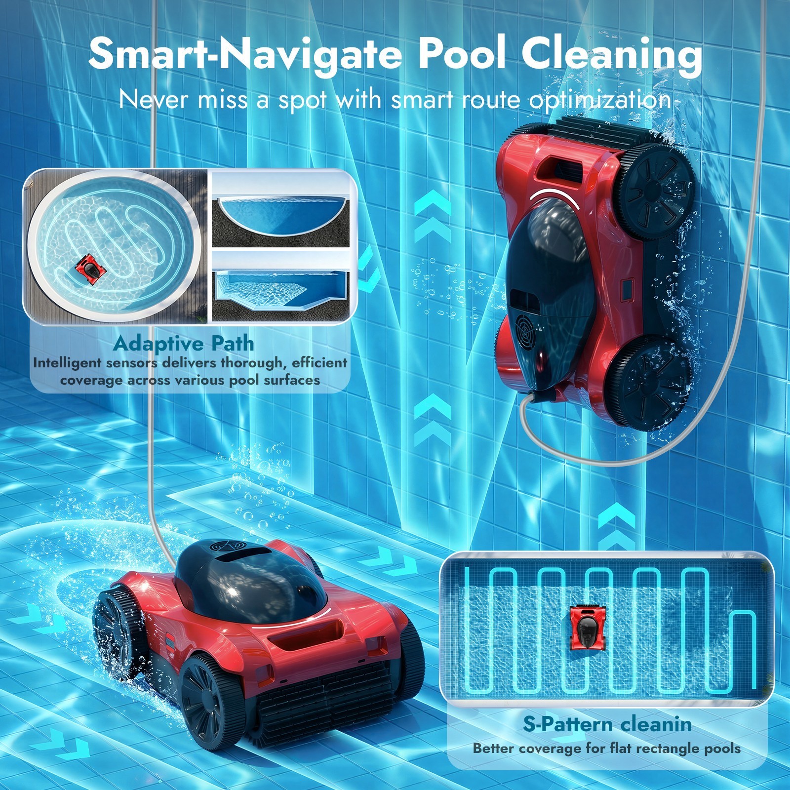 New 22V 10400mAh Cordless Robotic Pool Cleaner Wall Climbing 300W 600m² Coverage