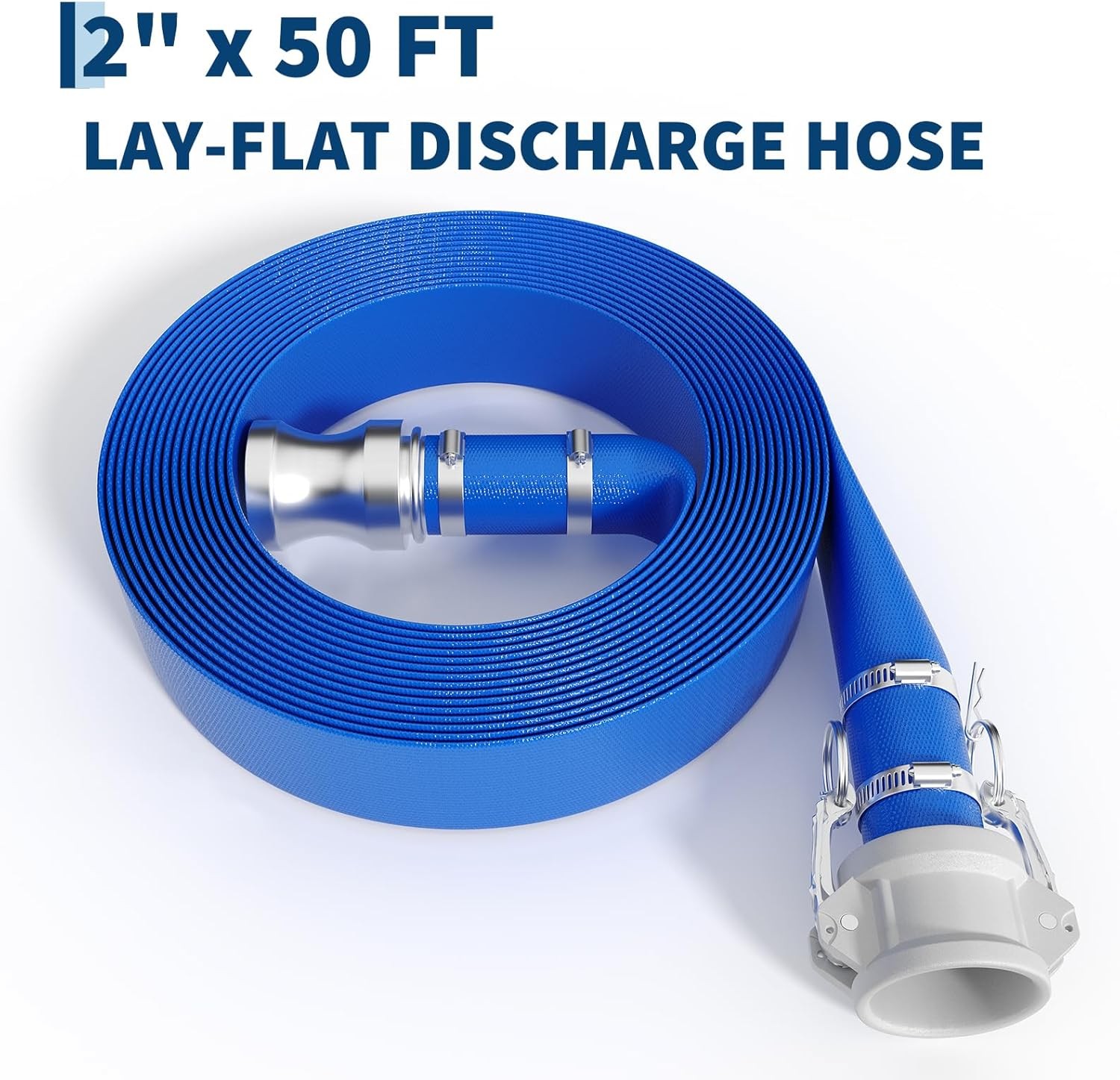 2&Prime; x 50 ft Discharge Hose Lay Flat Hose PVC Backwash Drain Hose Camlock Fitting