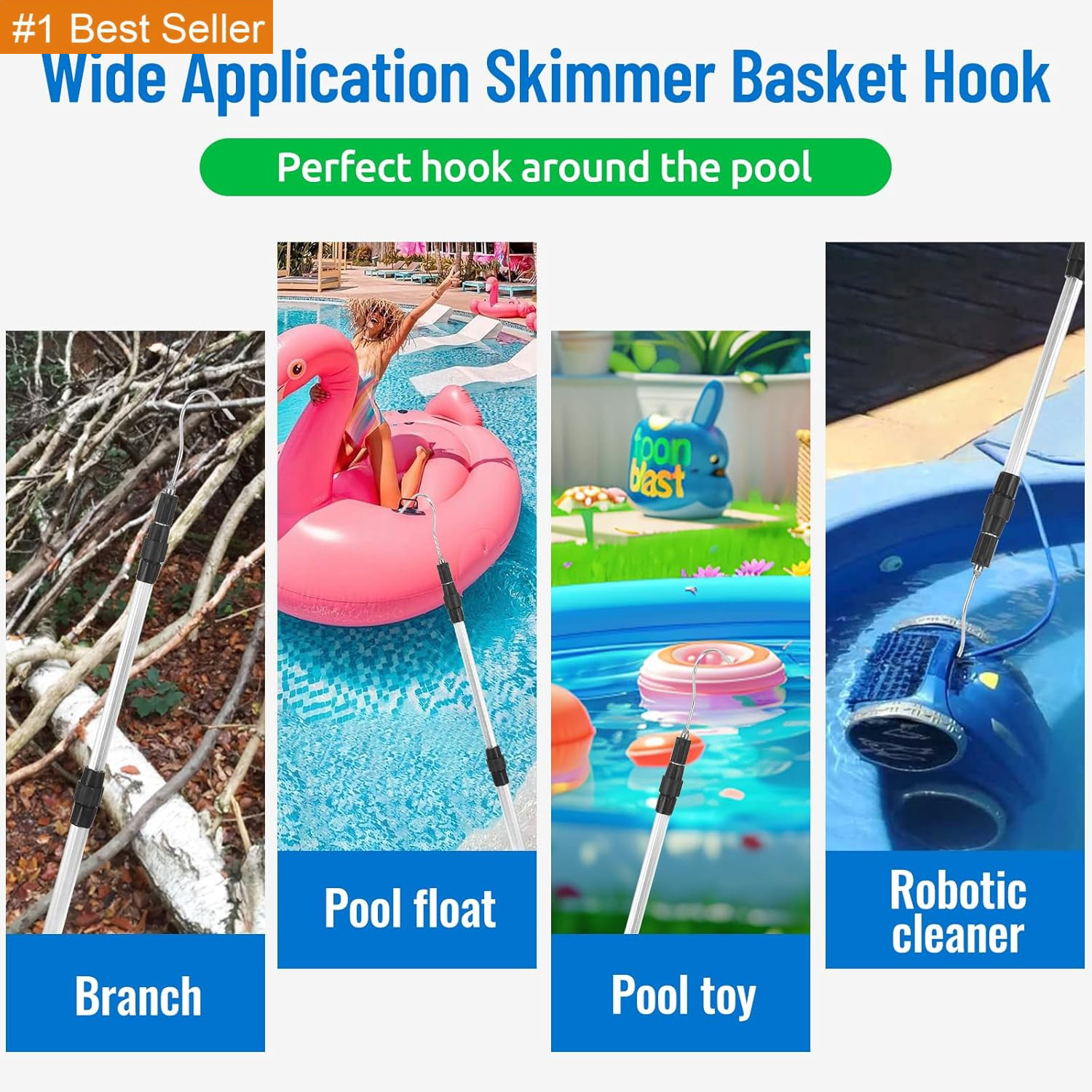 Pool Skimmer Hook Skimmer Basket Pole Collapsible Hook with Handle 39.7 Inch Poo