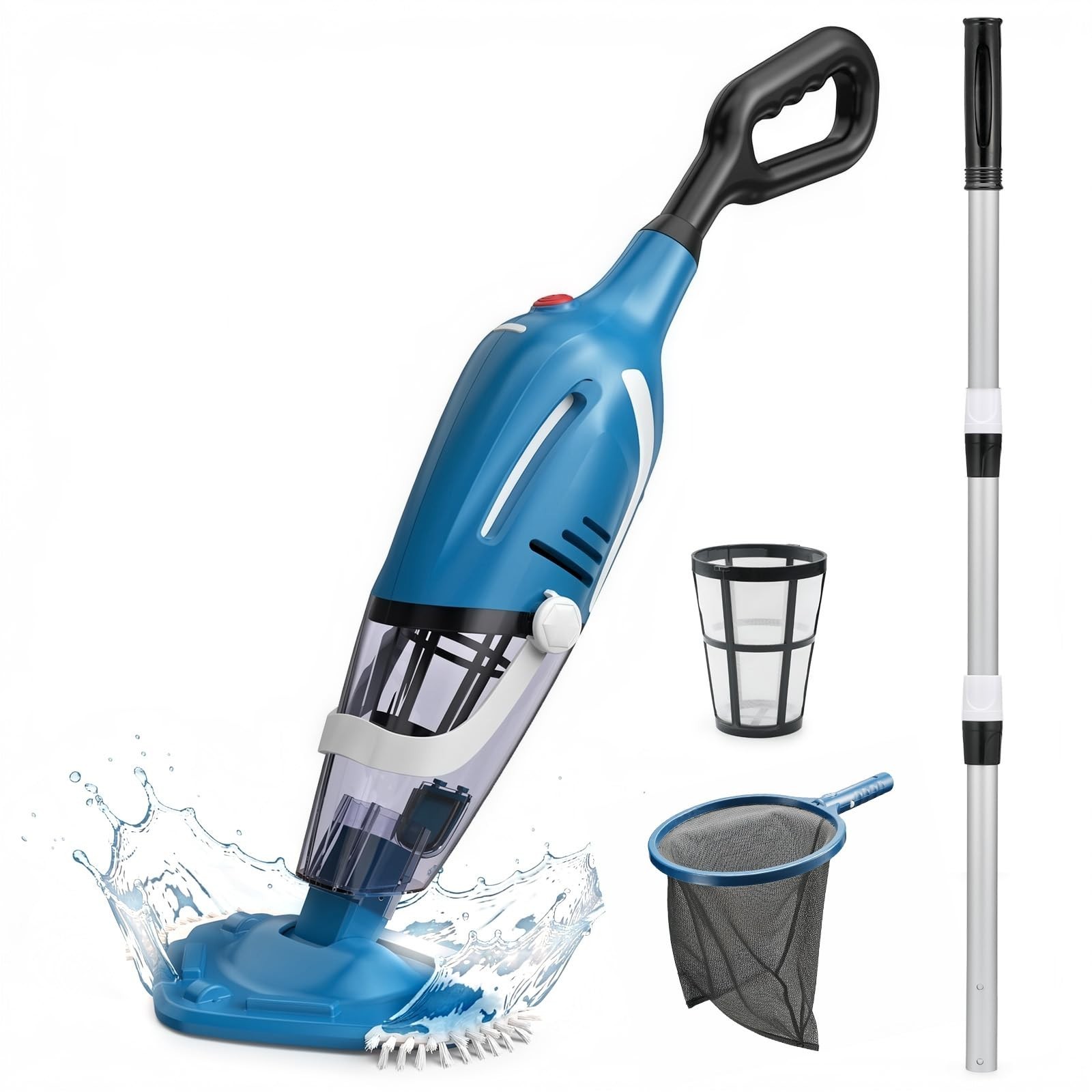 Cordless Pool Vacuum with Net, 80 Min Runtime, 18.5 GPM Suction, Telescopic Pole