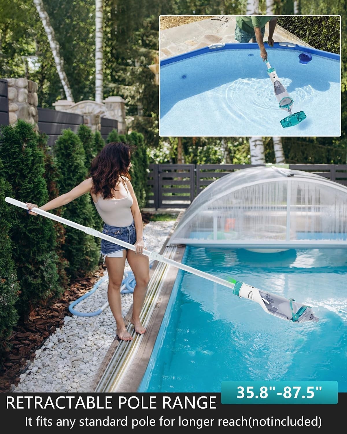 Efficient Cordless Hot Tub Vacuum with Waterproof Design & Extendable Pole