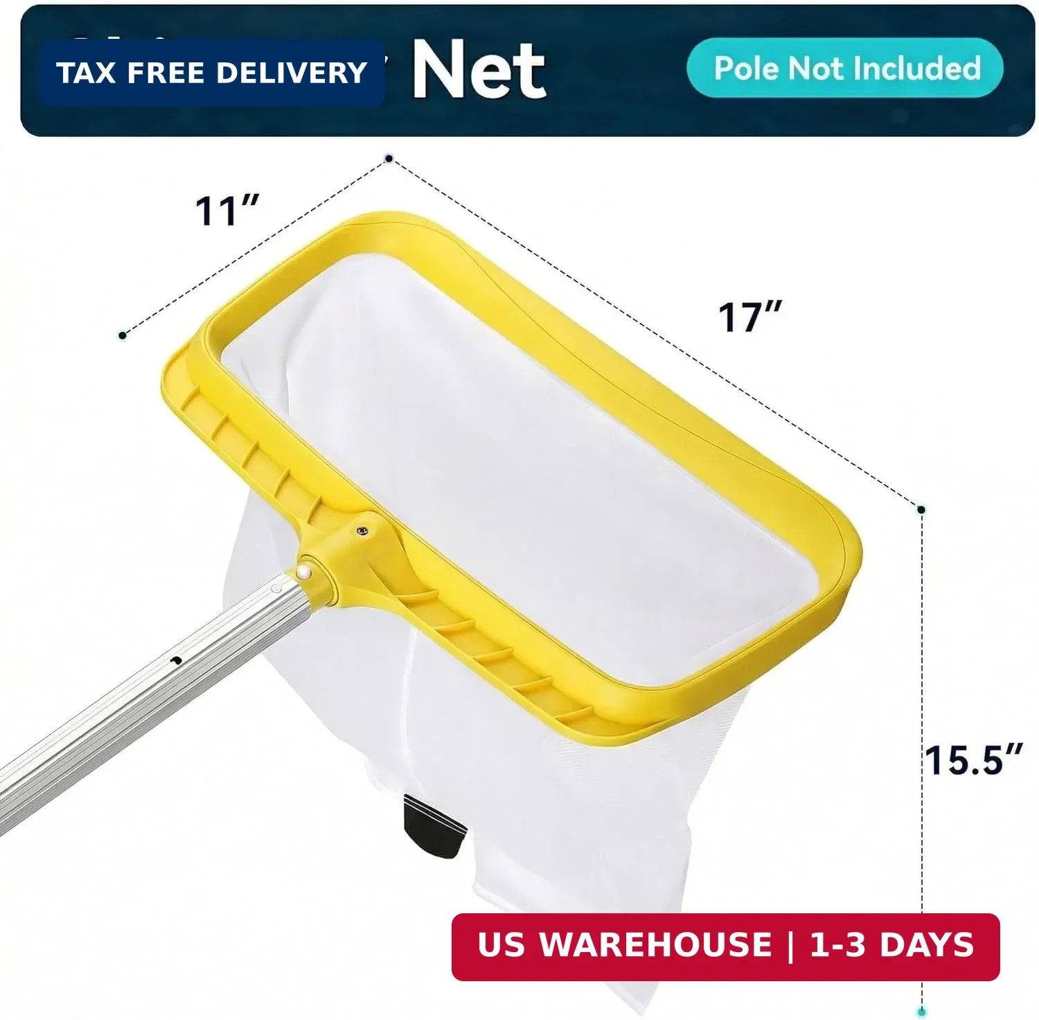 Professional Pool Skimmer Net with Yellow Frame & 30-Mesh – Heavy Duty Deep Leaf