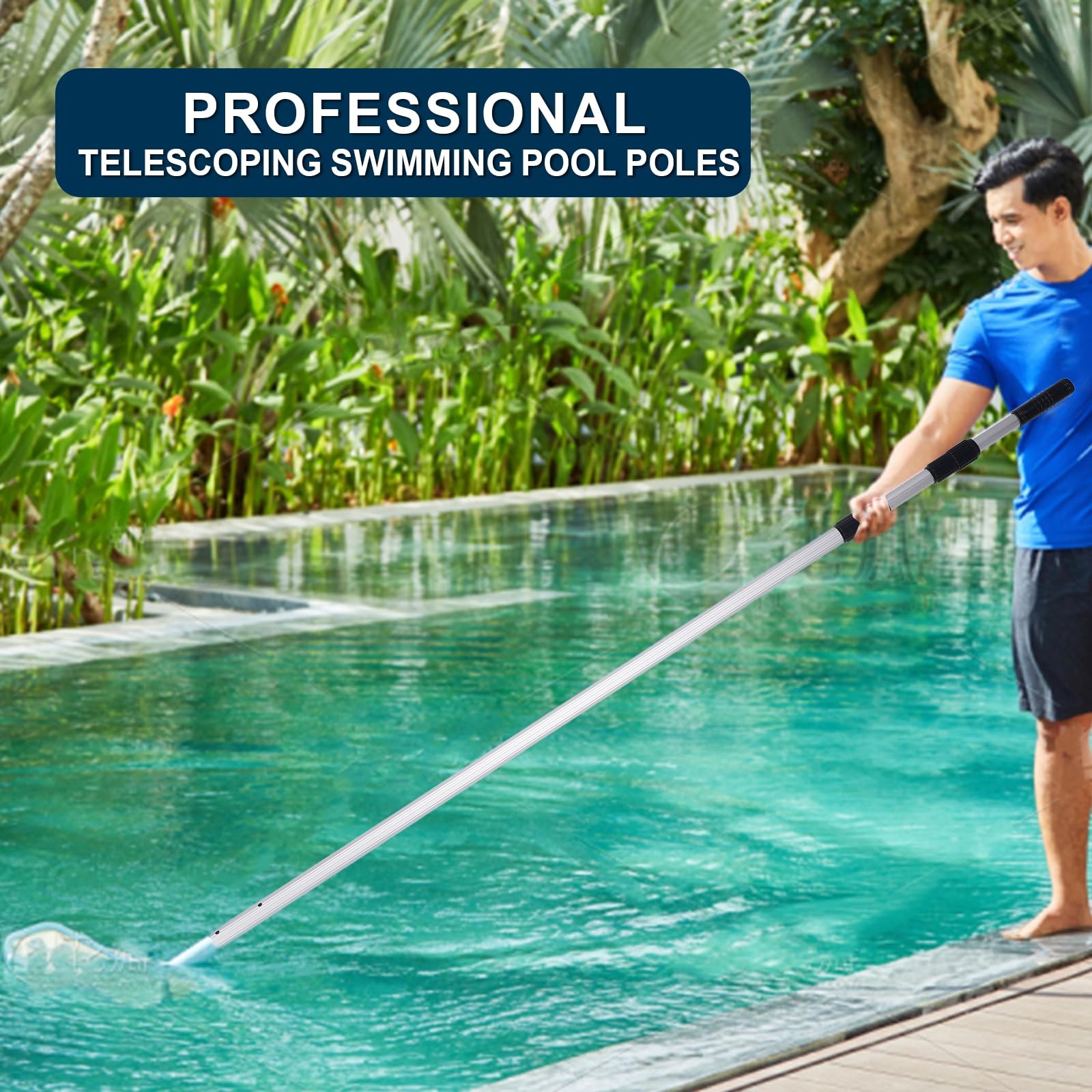 Bxo Premium Upgraded 16 Ft Aluminum Telescopic Swimming – 3 Piece