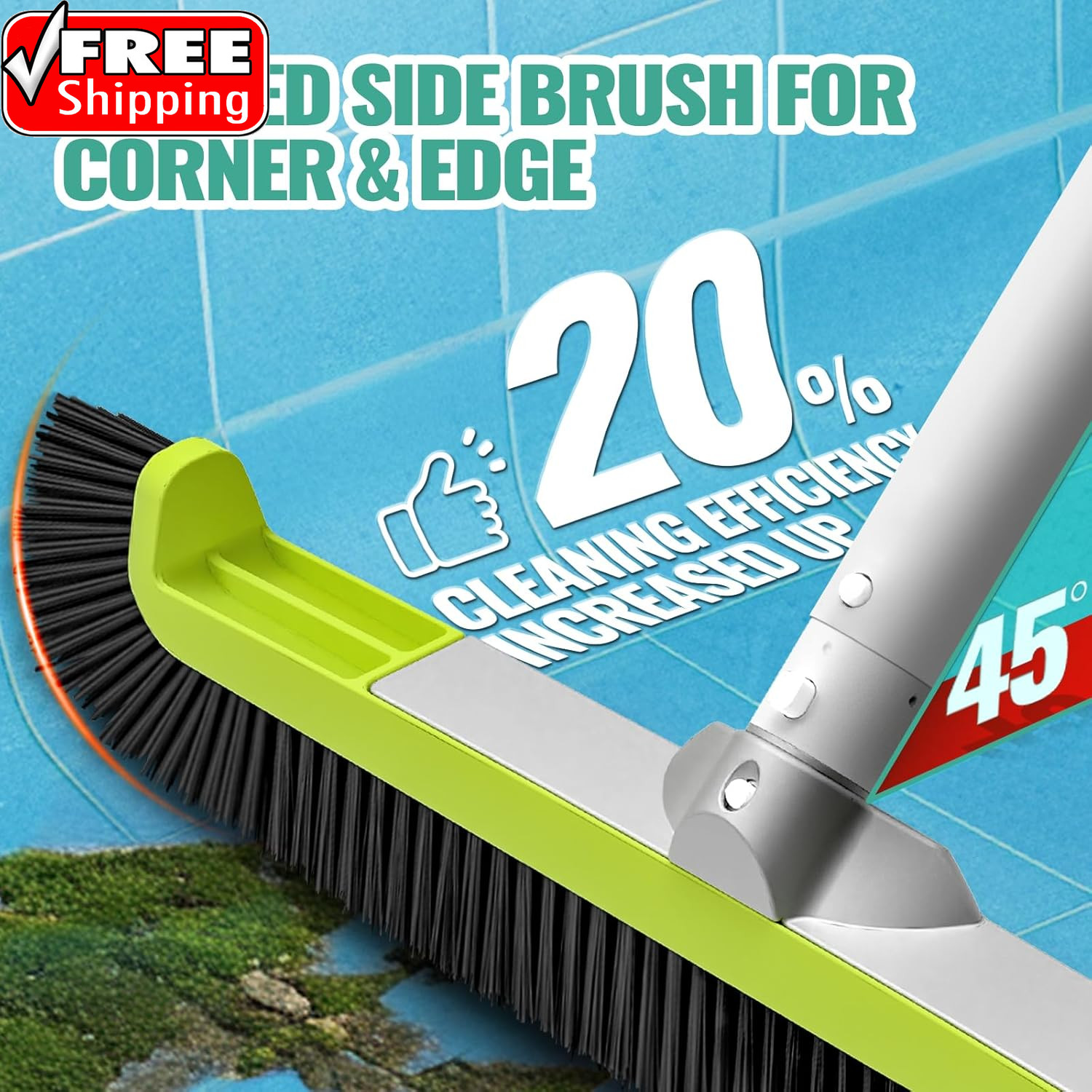 18&Prime; Pool Brush Head for Cleaning Swimming Pool Walls, Curved Ends High-Efficienc