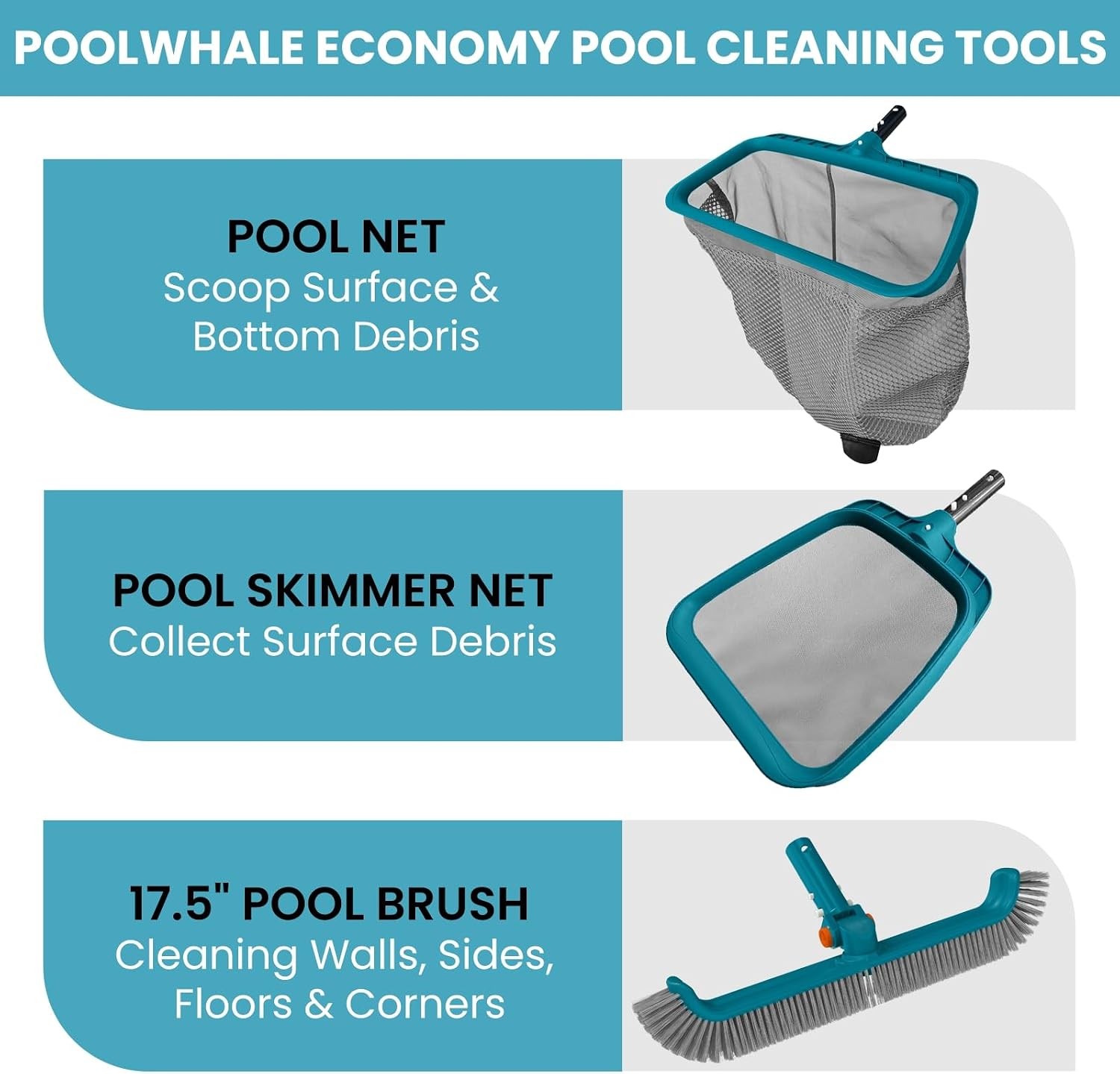 Pool Cleaning Kit: Fine Mesh Skimmer, Rotatable Brush for Pools