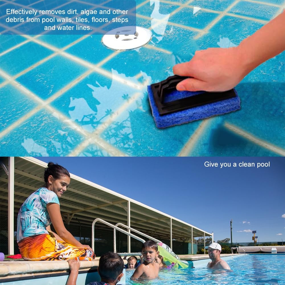 3 Pcs Hand-Held Pool Scrub Brush, Pool Cleaning Scrubbing Sponge Pad, Bathroo…