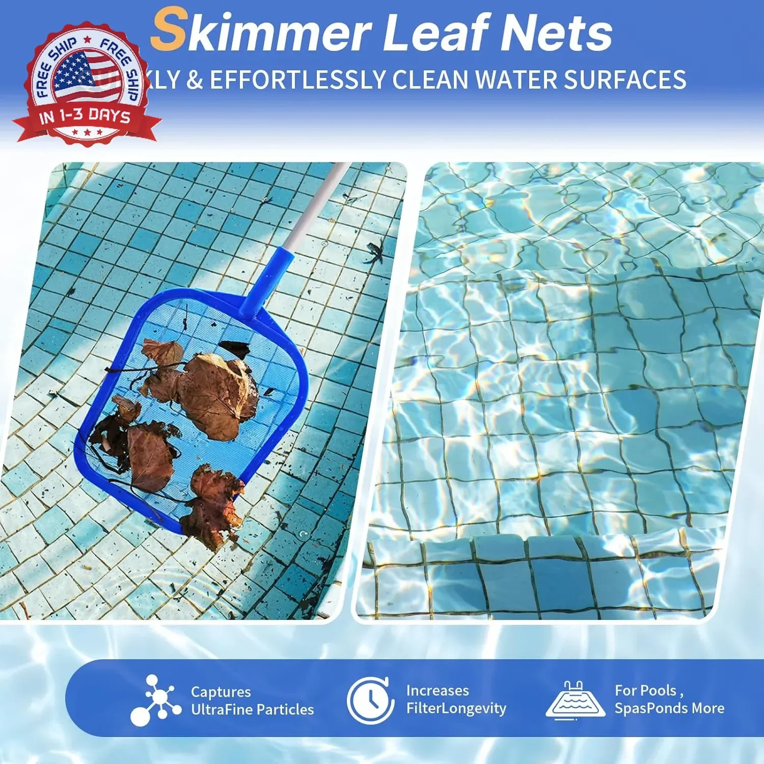 Tavaleu Pool Skimmer, Hot Tub Skimmer Spa Net with Pole, 26 », Ultra Fine Mesh S