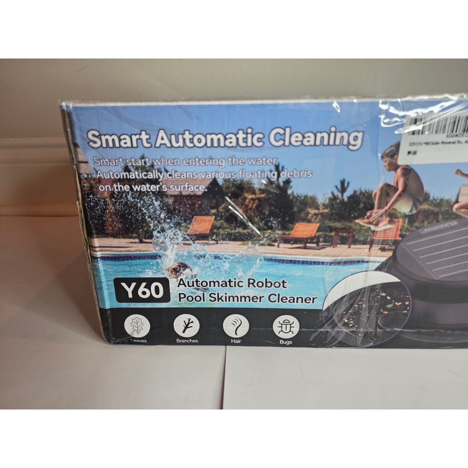 Y60 Solar Powered Automatic Robot Pool Skimmer Cleaner Cordless IPX8 Waterproof
