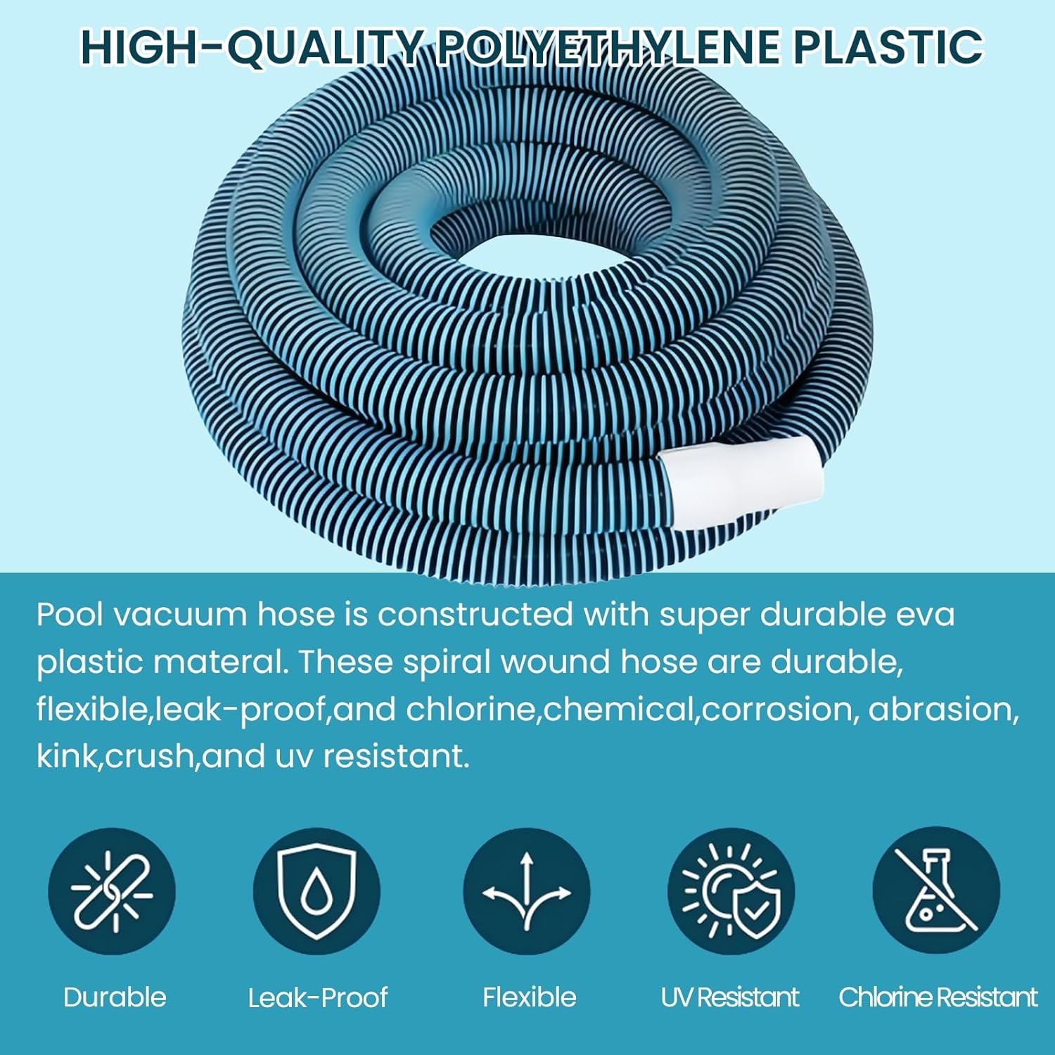 POOLWHALE Professional 1-1/2-Inch X 30-Feet Swimming Pool Vacuum Hoses and Weigh