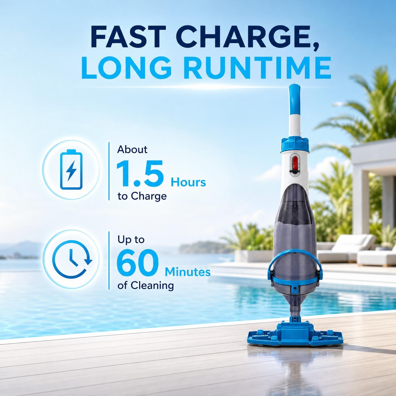 Cordless Rechargeable Pool Vacuum Handheld with Telescopic Pole for Above Ground