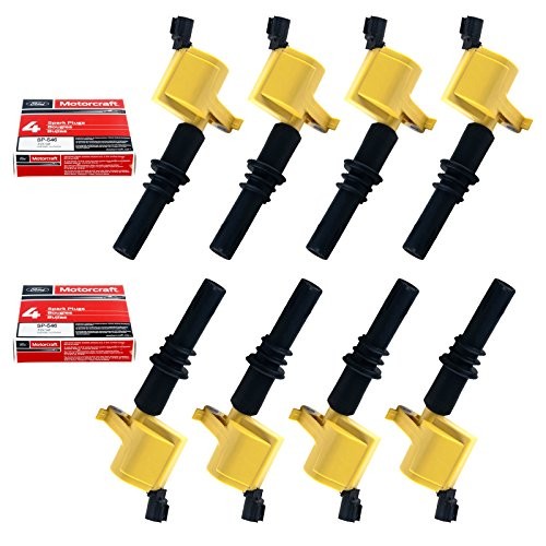 Set of 8 Yellow Straight Boot Ignition Coils Pack DG511 & Motorcraft Platinum