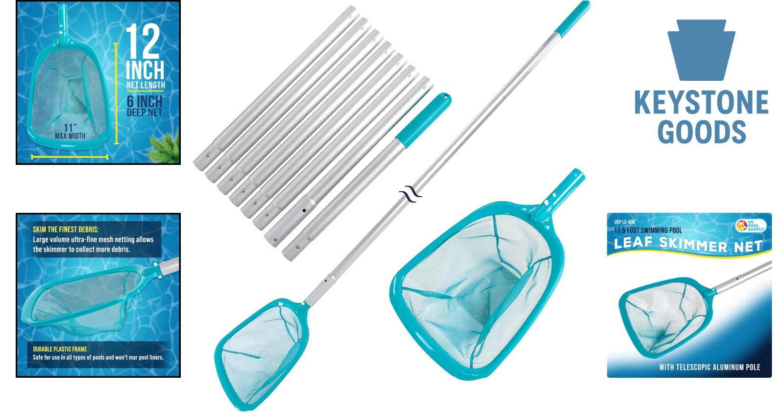11.5&prime; Telescopic Pool Leaf Skimmer Net with Ultra-Fine Mesh & Adjustable Alum…