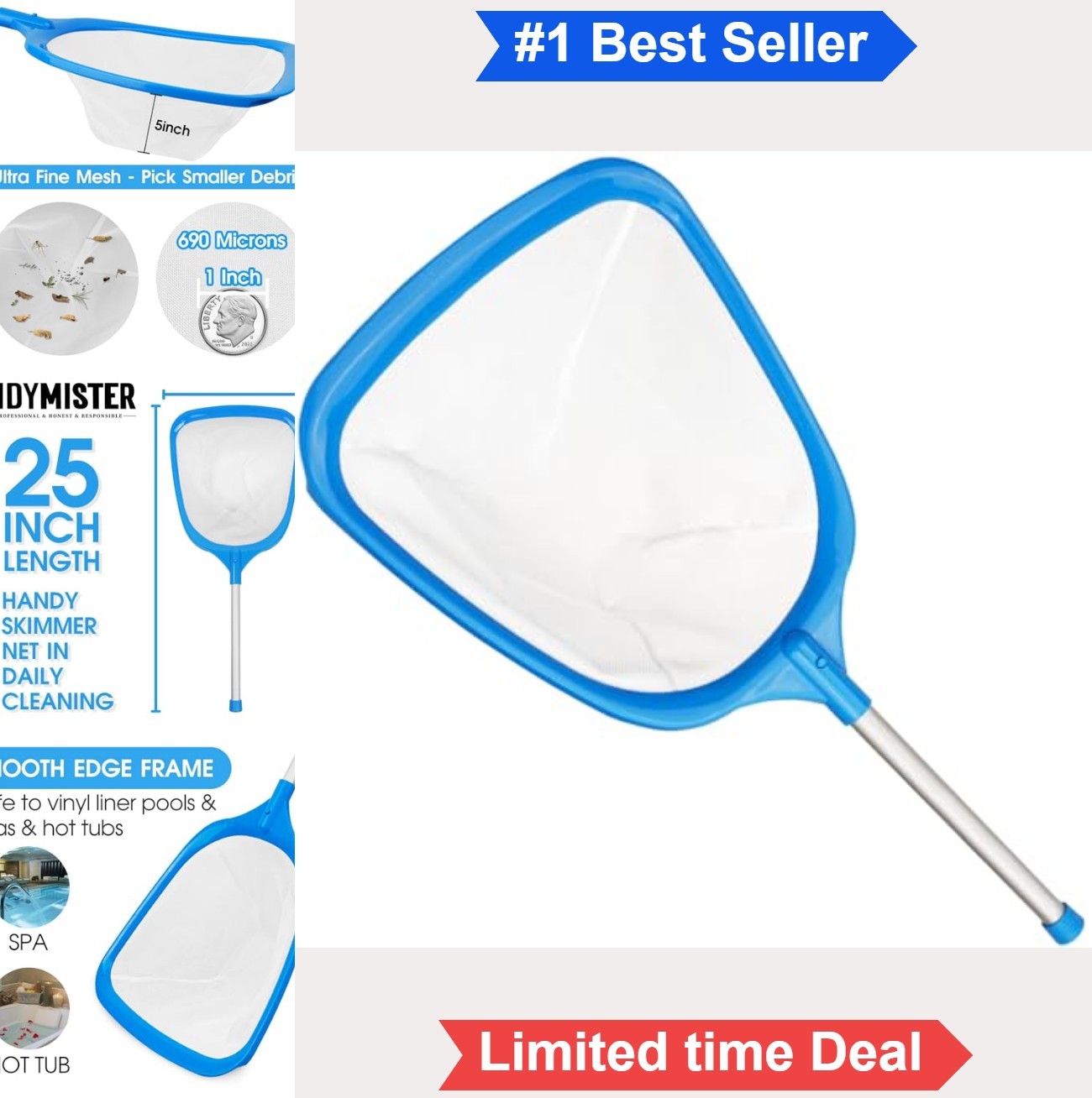 Pool Skimmer Net Ultra Fine Mesh 11 Inch 5 Inch Depth 12 Foot Pole Spa Hot Tub