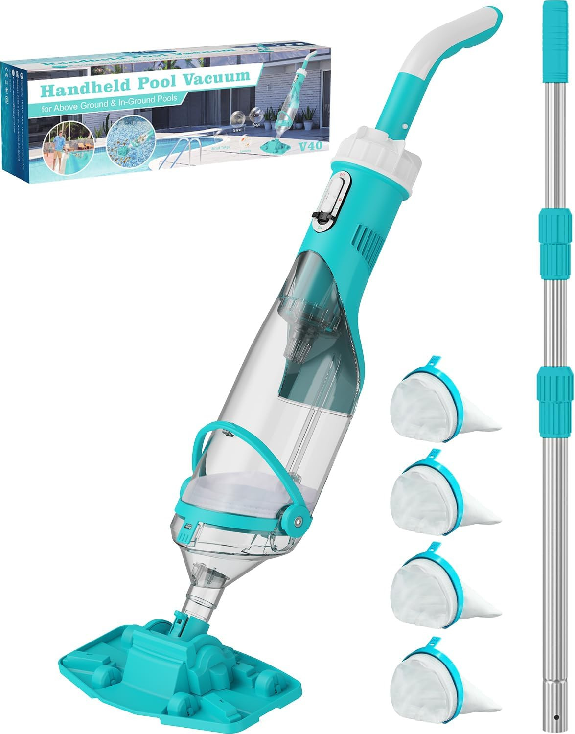 Cordless Pool Vacuum with Telescopic Pole, 8.5 GPM Powerful Suction, .5H Superch