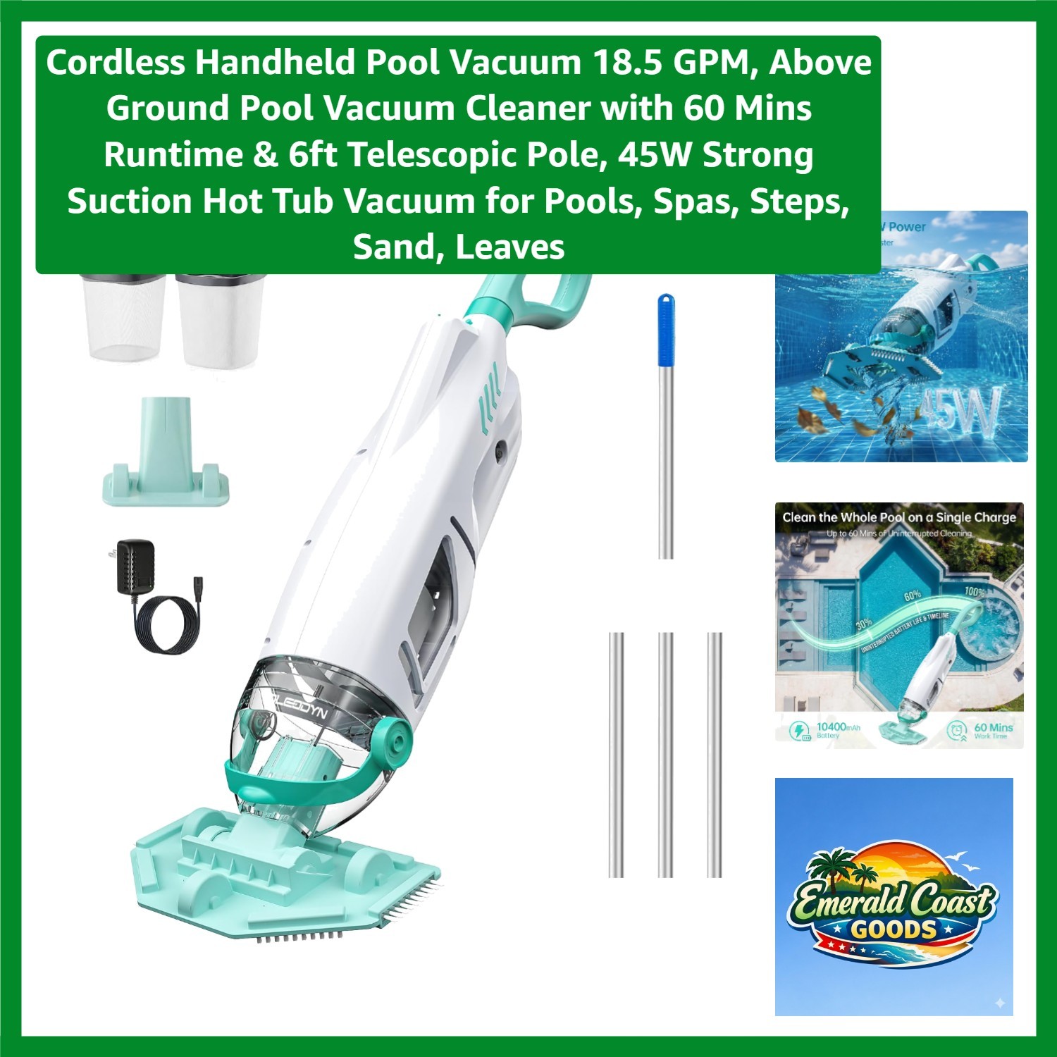 Efficient Hot Tub Vacuum – 60-Min Battery Life & Versatile for Pool Cleaning