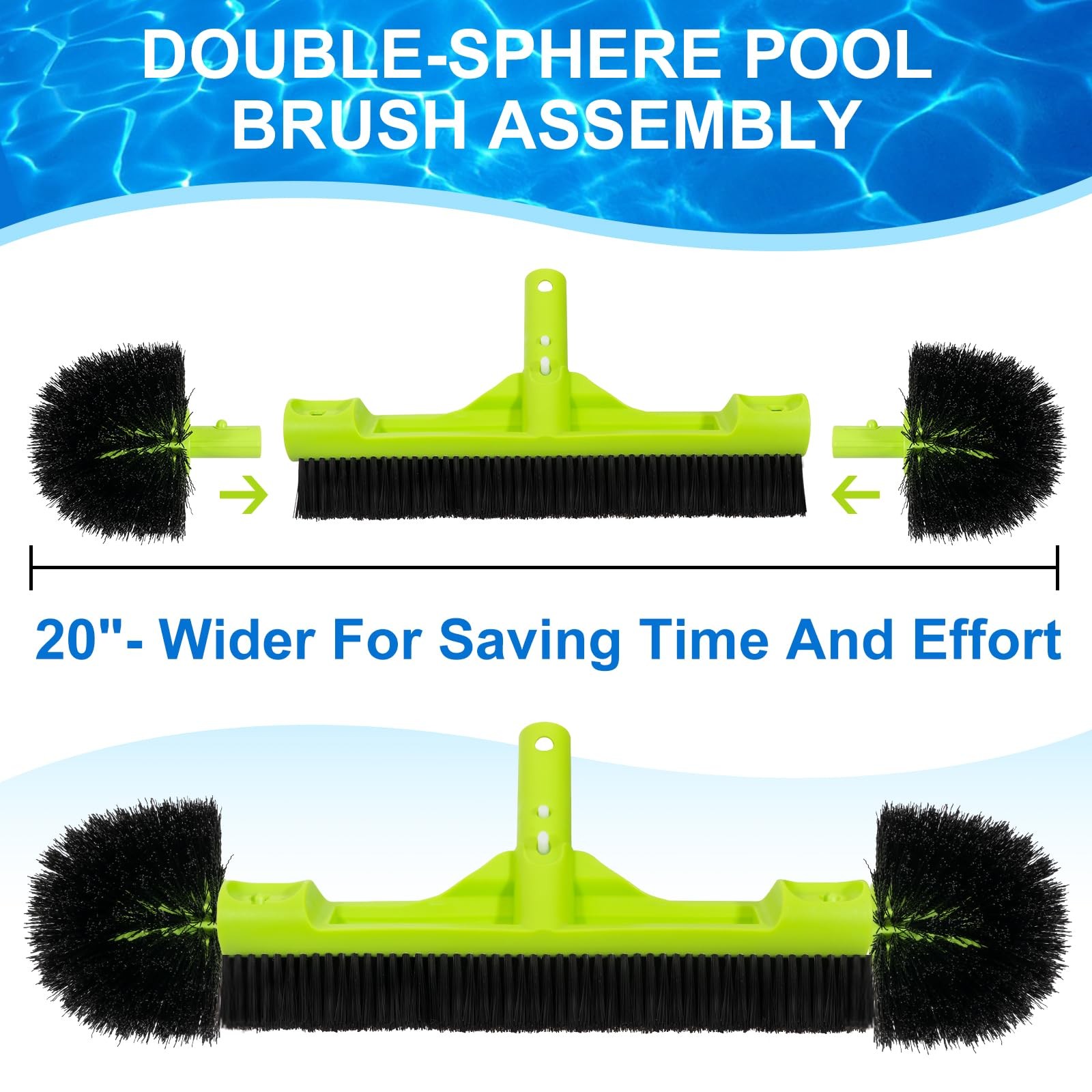 20&Prime; Wide Pool Brush Head for Cleaning Walls,Inground/Above Ground Swimming Po…
