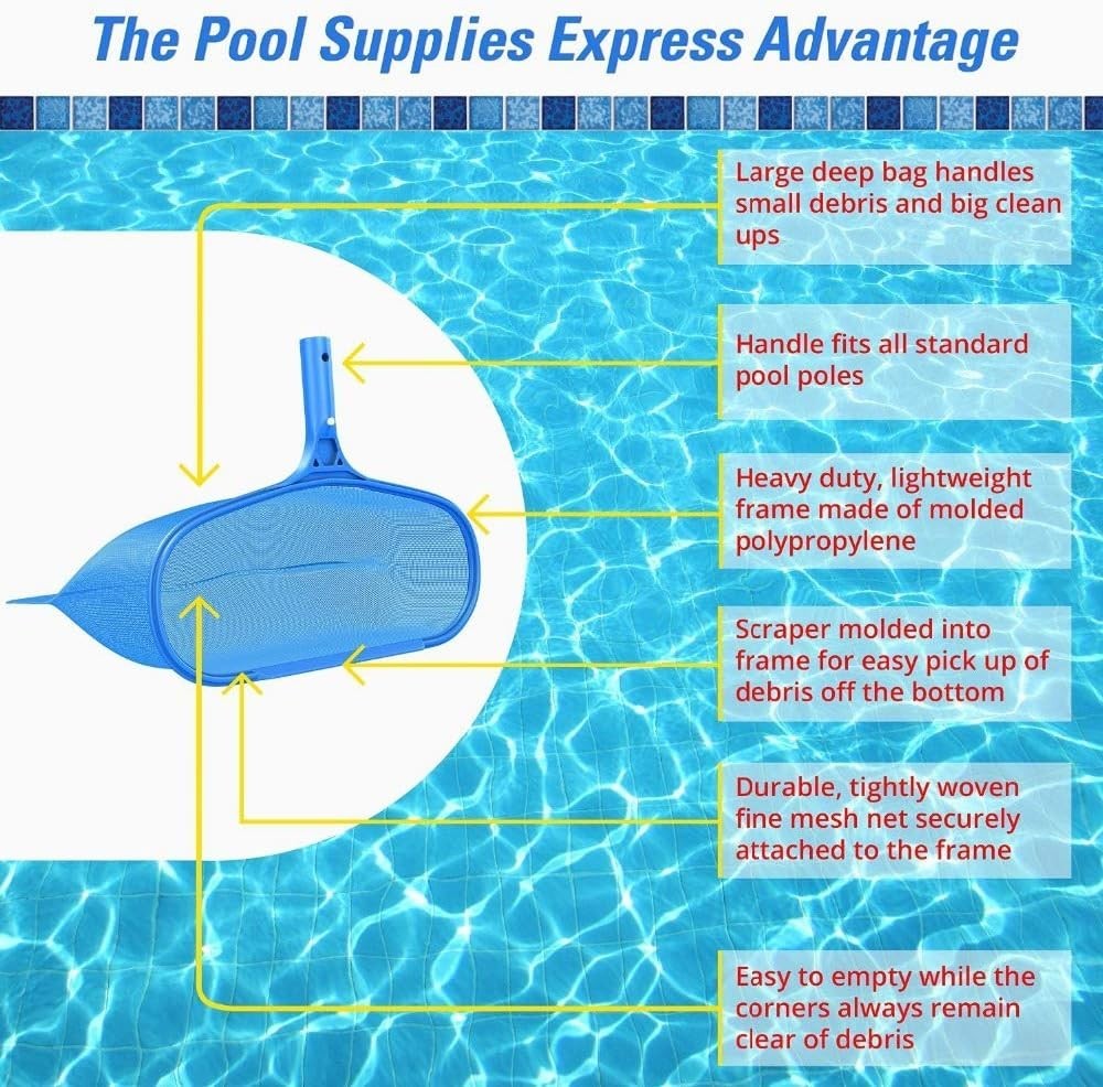 Pool Spa Leaf Skimmer Rake Net with Deep Pocket for Removing Leaves & Debris,…