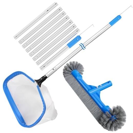 Pool Net with 10 ft Pole and Brush Set, 3-Piece Pool Cleaning Kit with Ultra