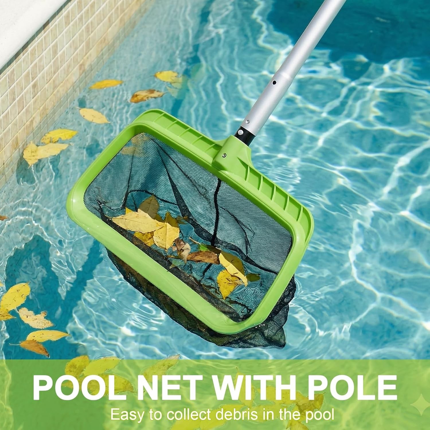 Deluxe Pool Cleaning Kit with 10.5Ft Aluminum Pole, Skimmer Net, Brush Head
