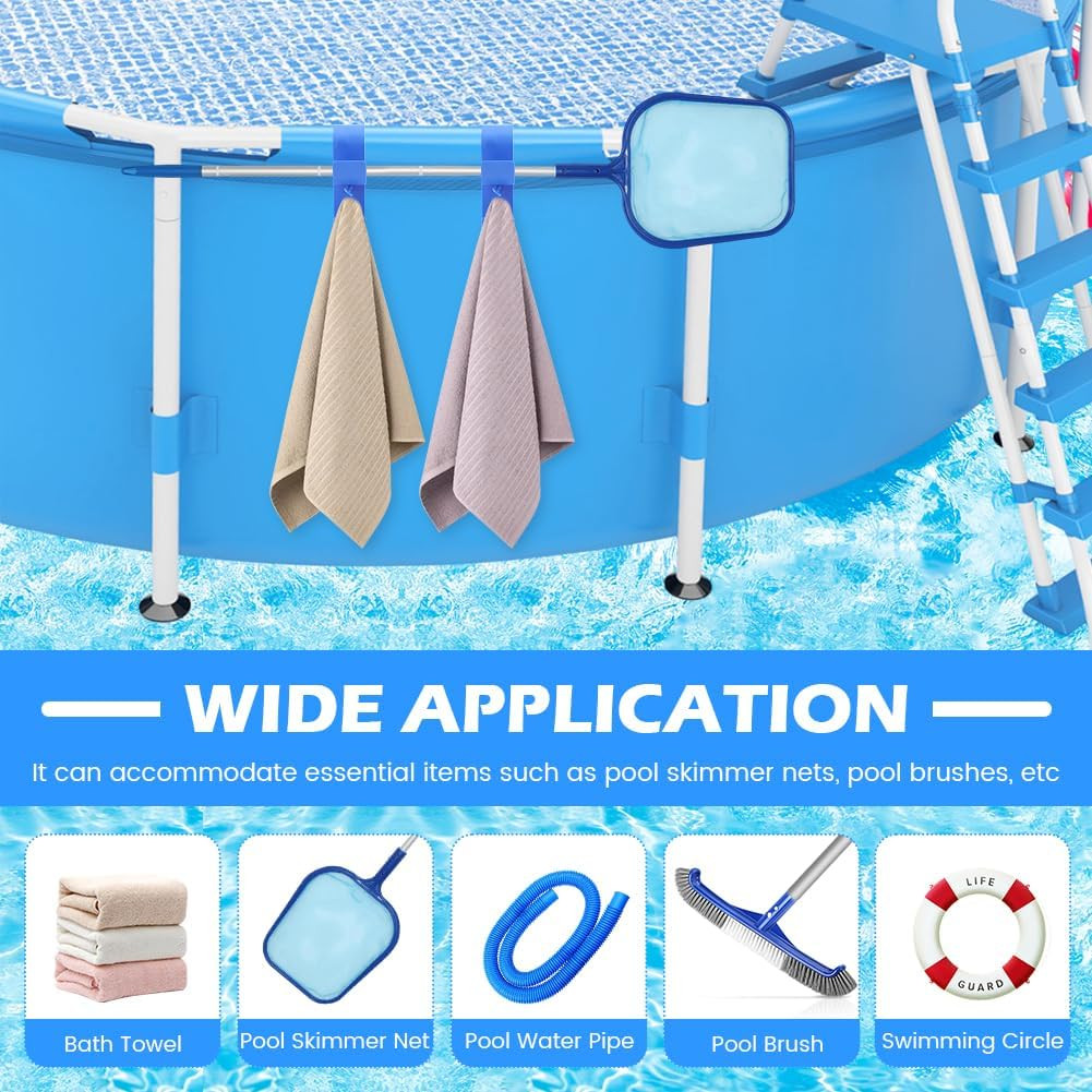 Poolside Pool Leaf Skimmer Net Holder, Swimming Pool Pole Hanger Hooks, 2 Hooks