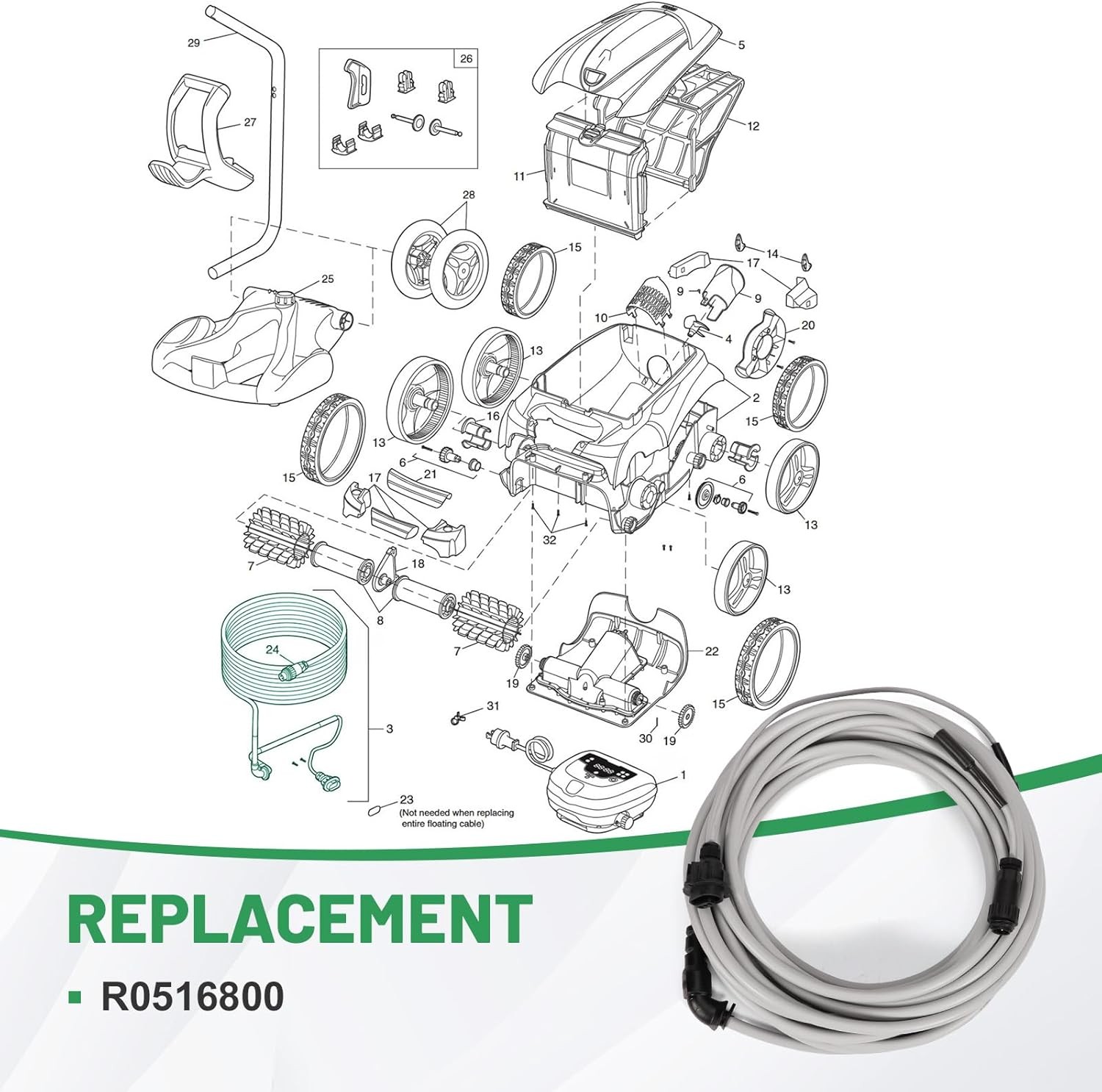 R0516800 Floating Cable Kit Compatible with Polaris Sport Robotic Pool Cleaner