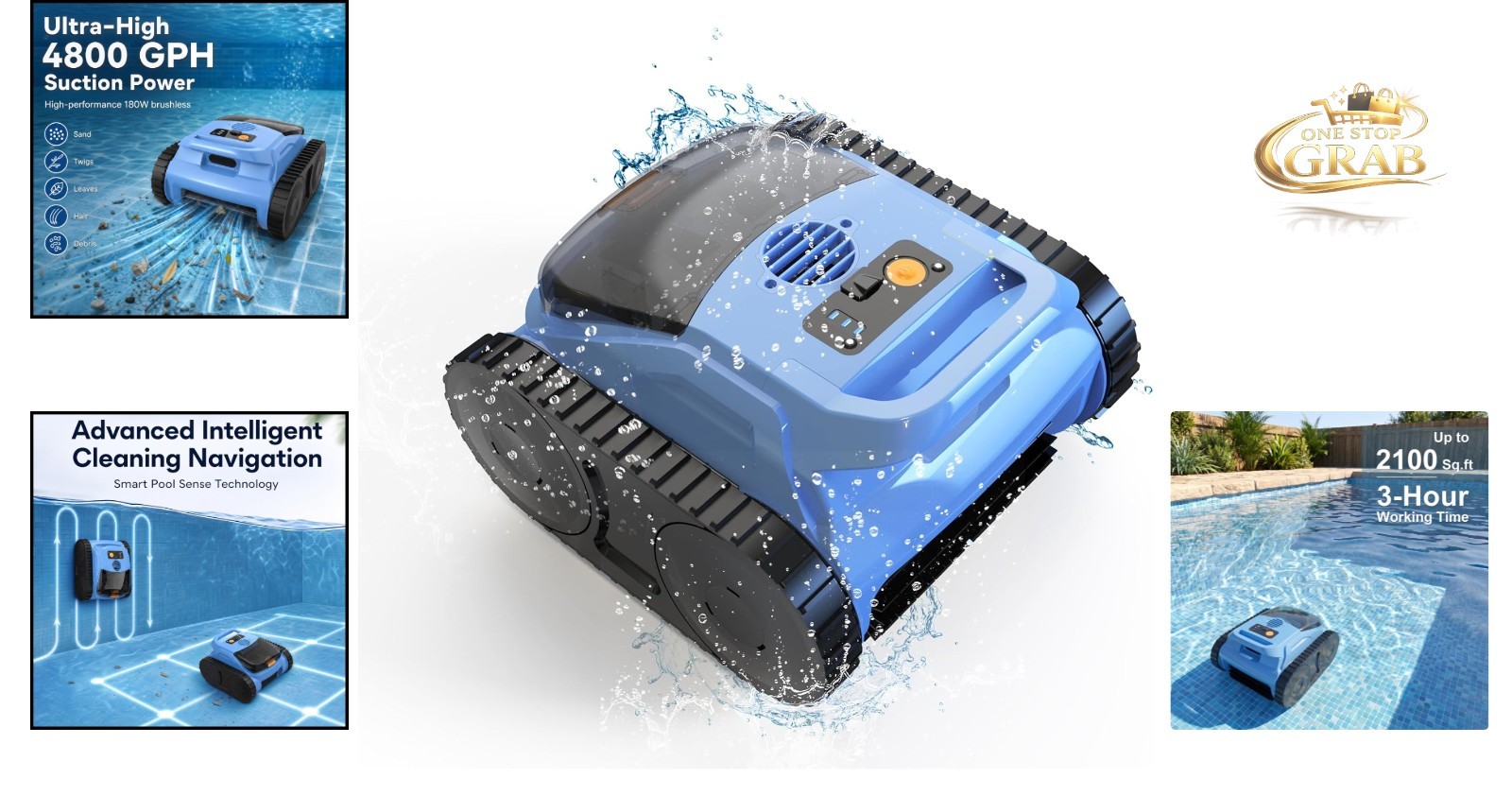 Cordless Robotic Pool Cleaner for Inground Pools 180Min Runtime Wall Climbing