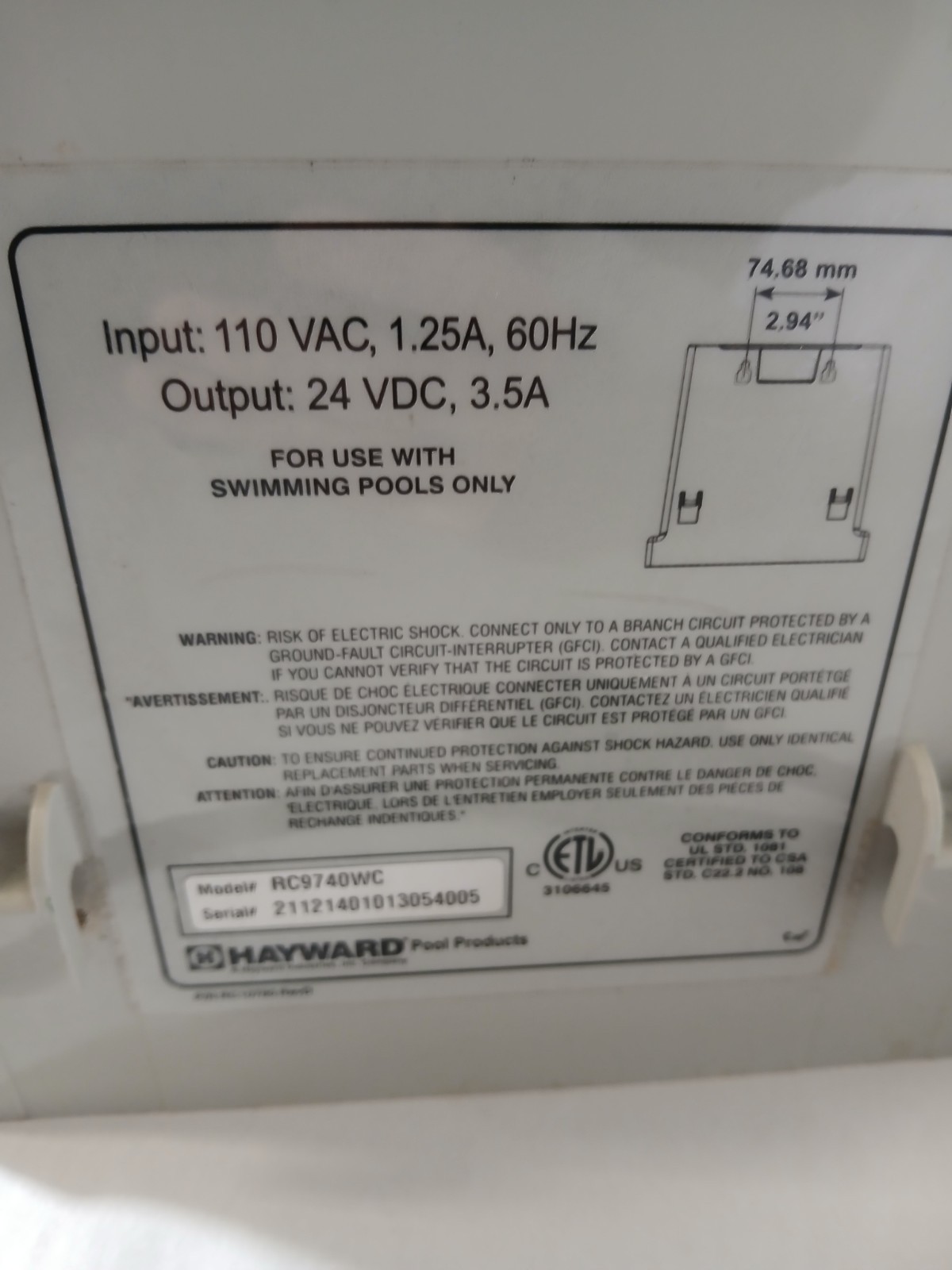 Hayward RC9740WC Pool Cleaner Power Supply Control Unit 24V DC RC10760 – TESTED
