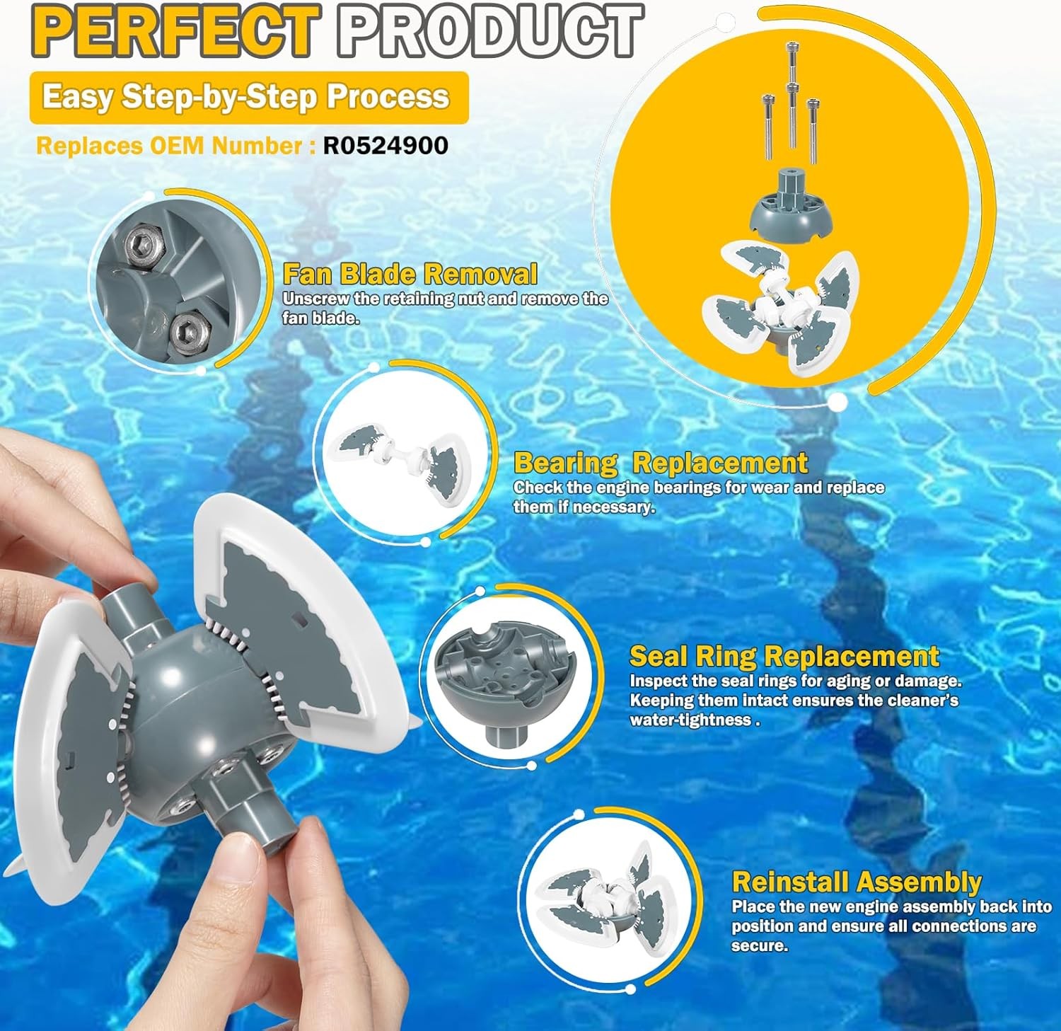 For Zodiac MX8 Pool Suction Cleaner Engine Assembly Parts Rebuild Kit R0524900
