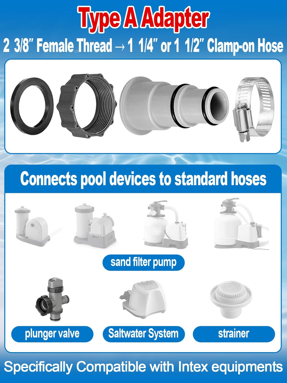 4 Pack Gray Pool Hose Adapter A B Conversion Standard Size Fittings