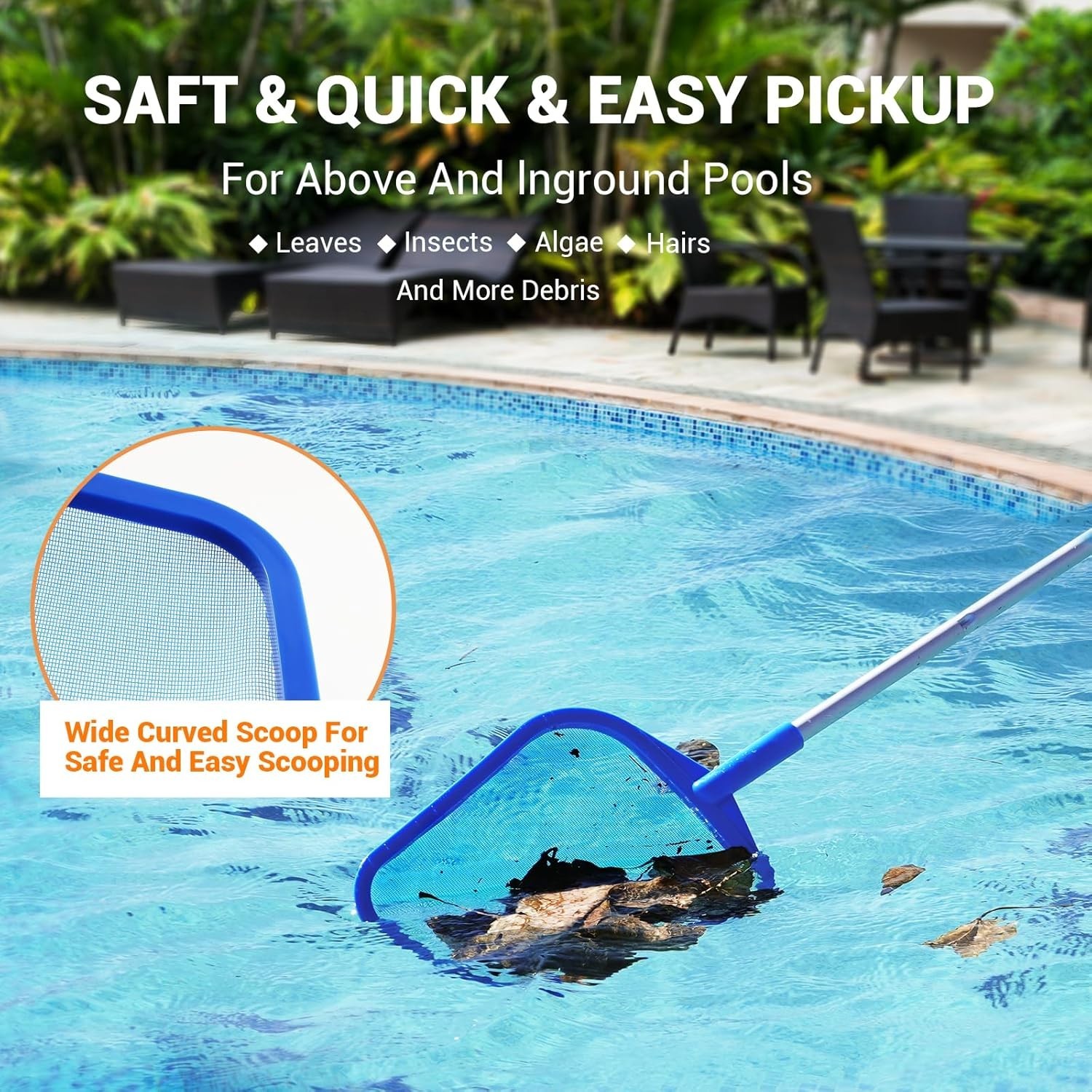 Corrosion-Resistant Pool Skimmer Net with Telescopic Pole, Easy and Efficient
