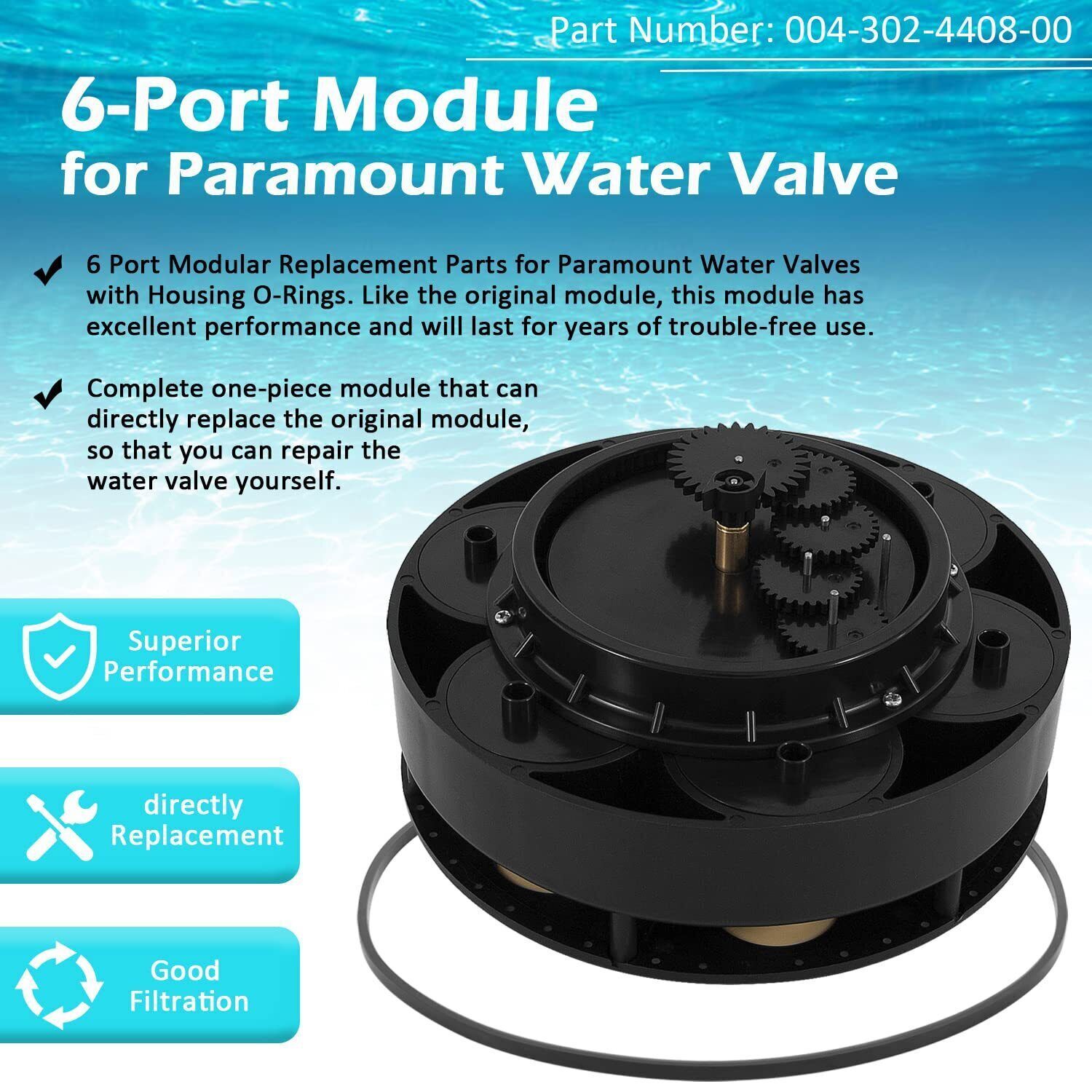 for Paramount Water Valve 6-Port Gear Module + Pressure Gauge 004-302-4408-00